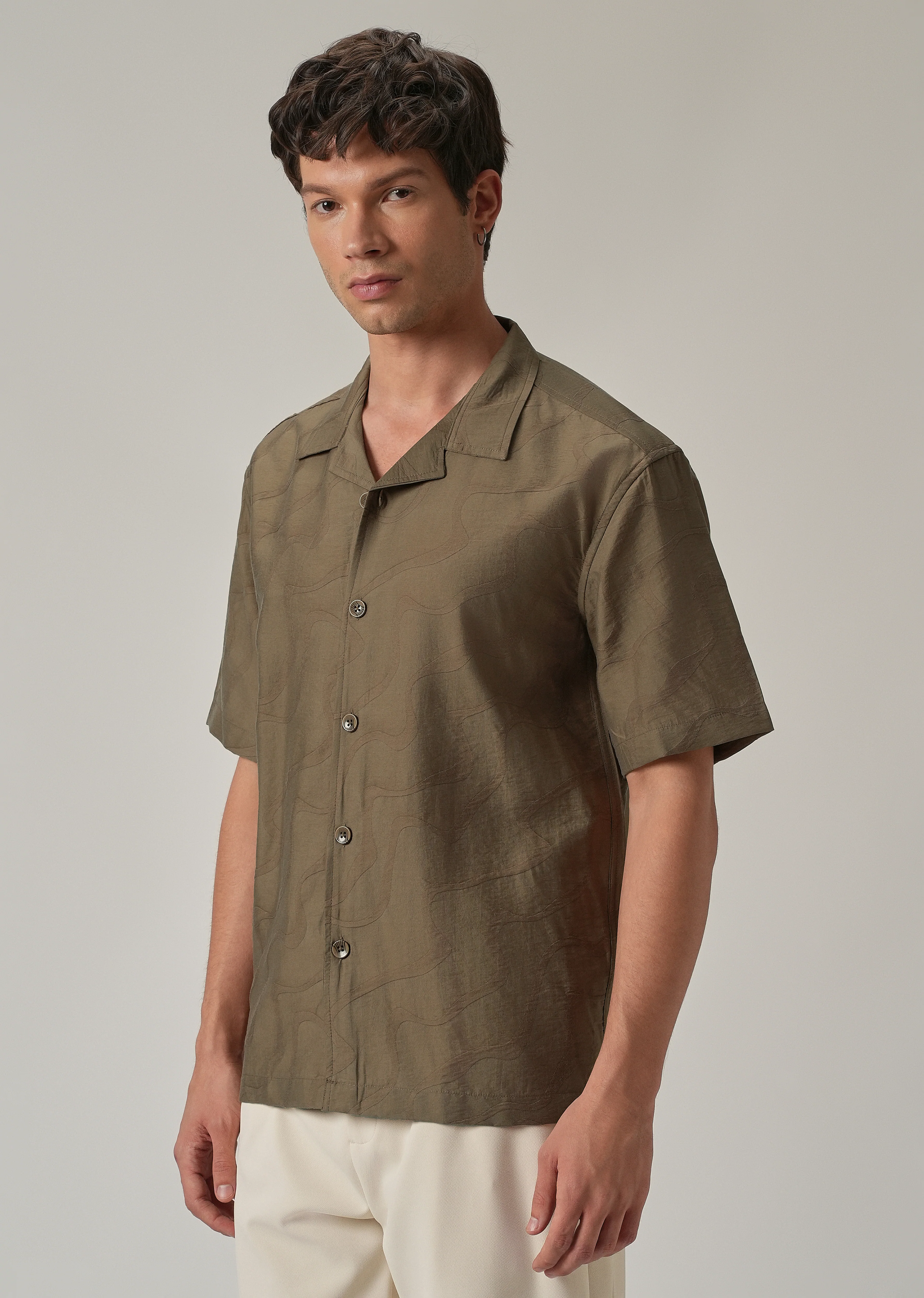 Brown Self Pattern Shirt - Image 4