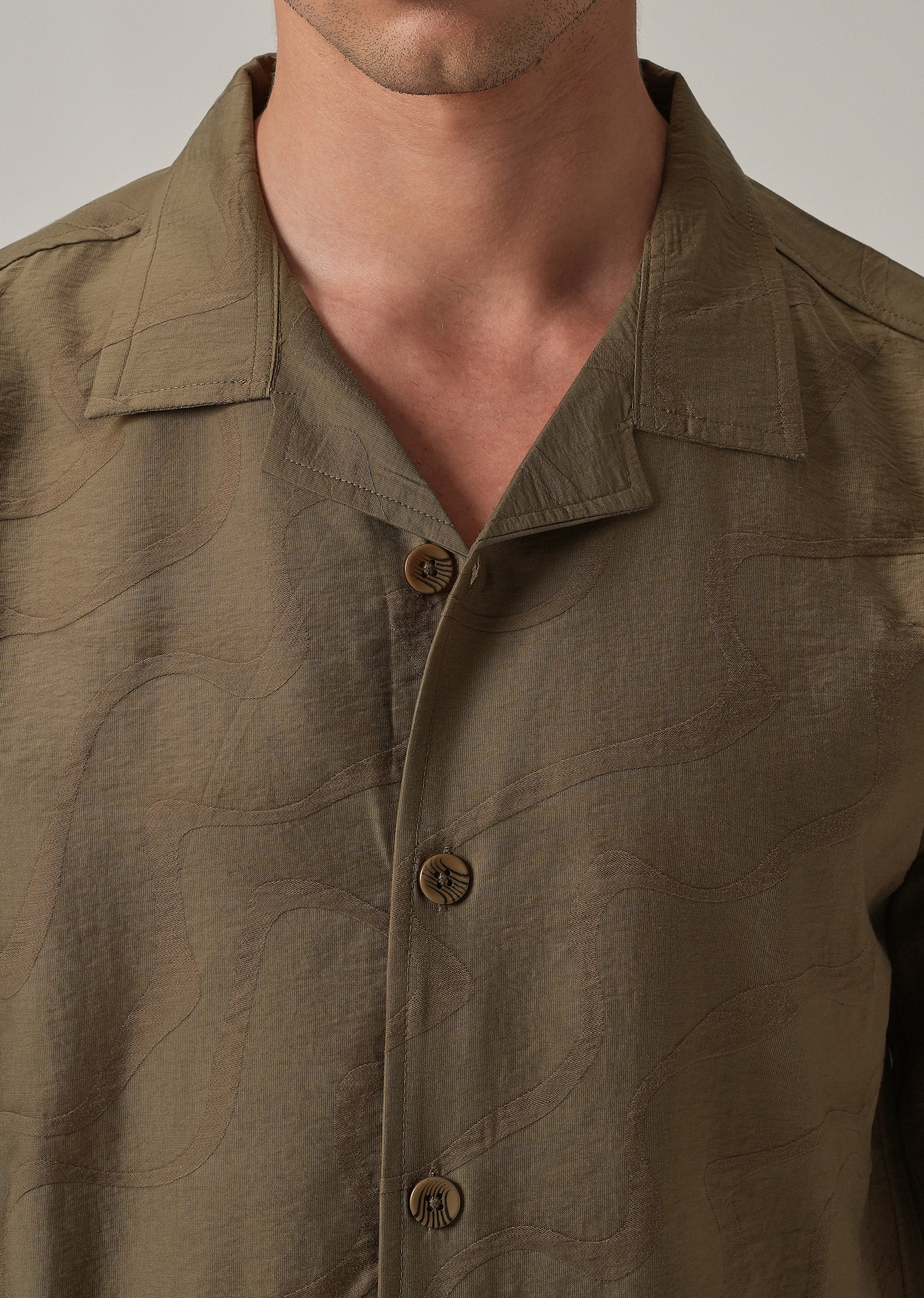 Brown Self Pattern Shirt - Image 5