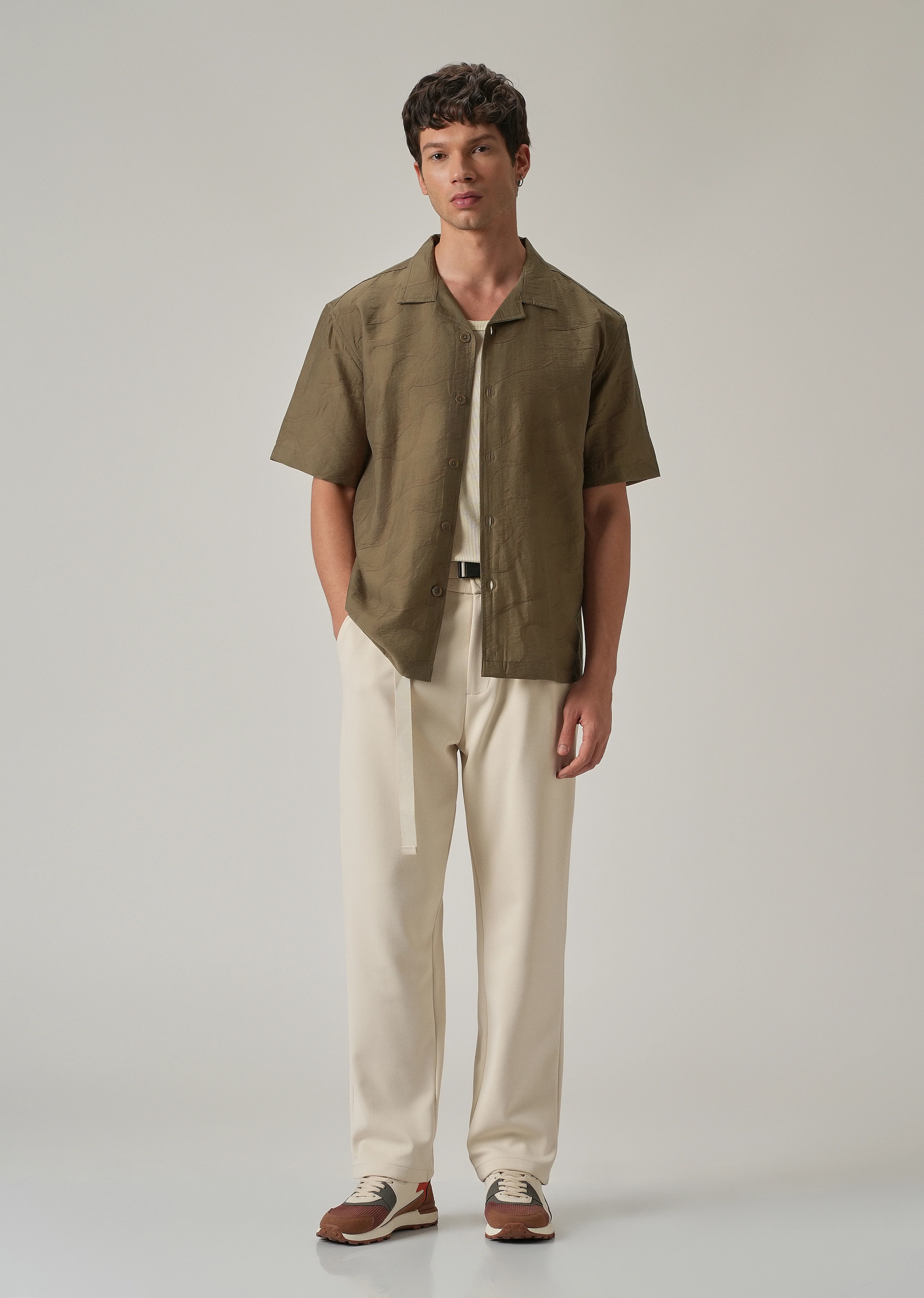 Brown Self Pattern Shirt - Image 6