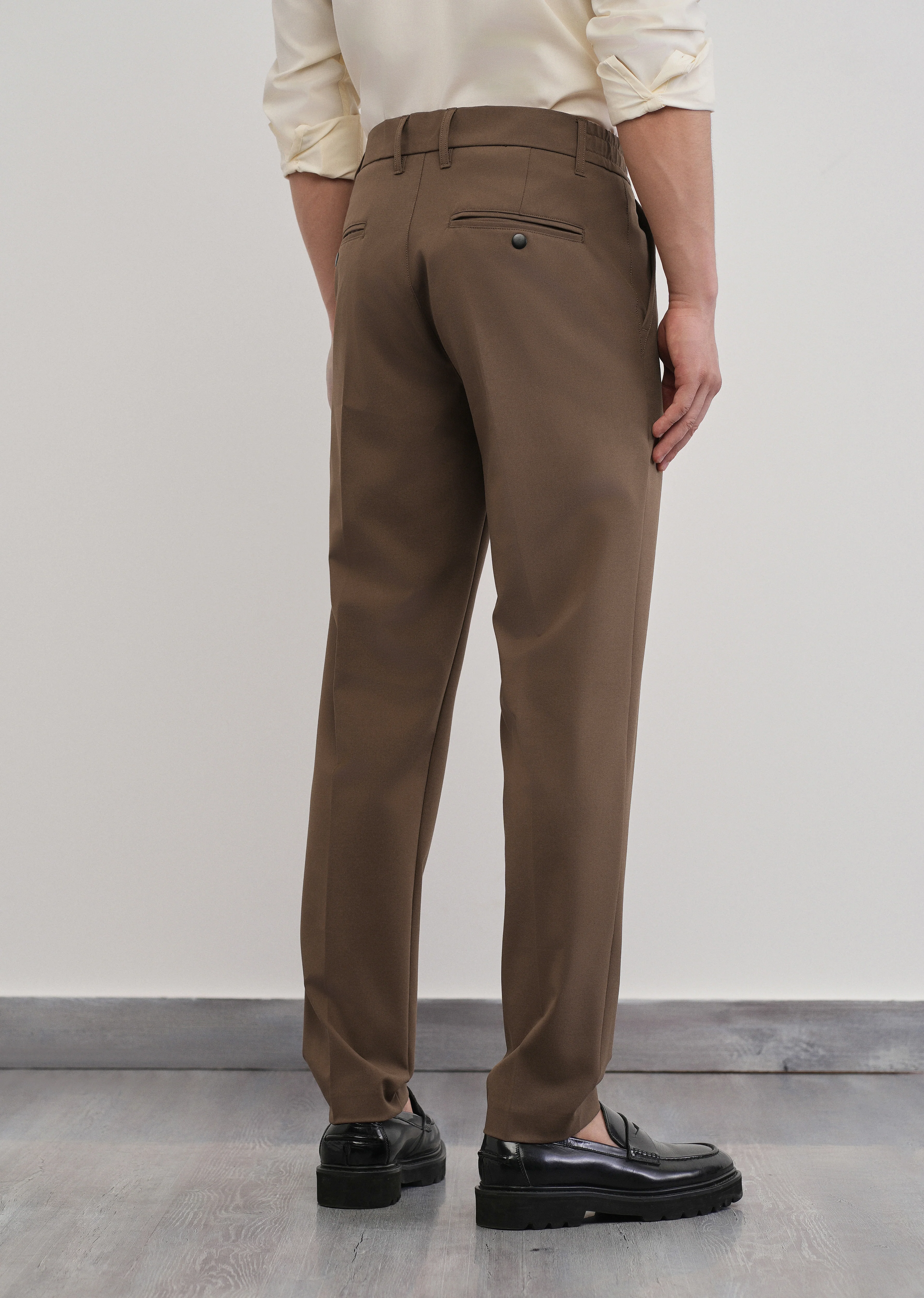 Brown Semi-Elastic Slim Fit Trouser - Image 2