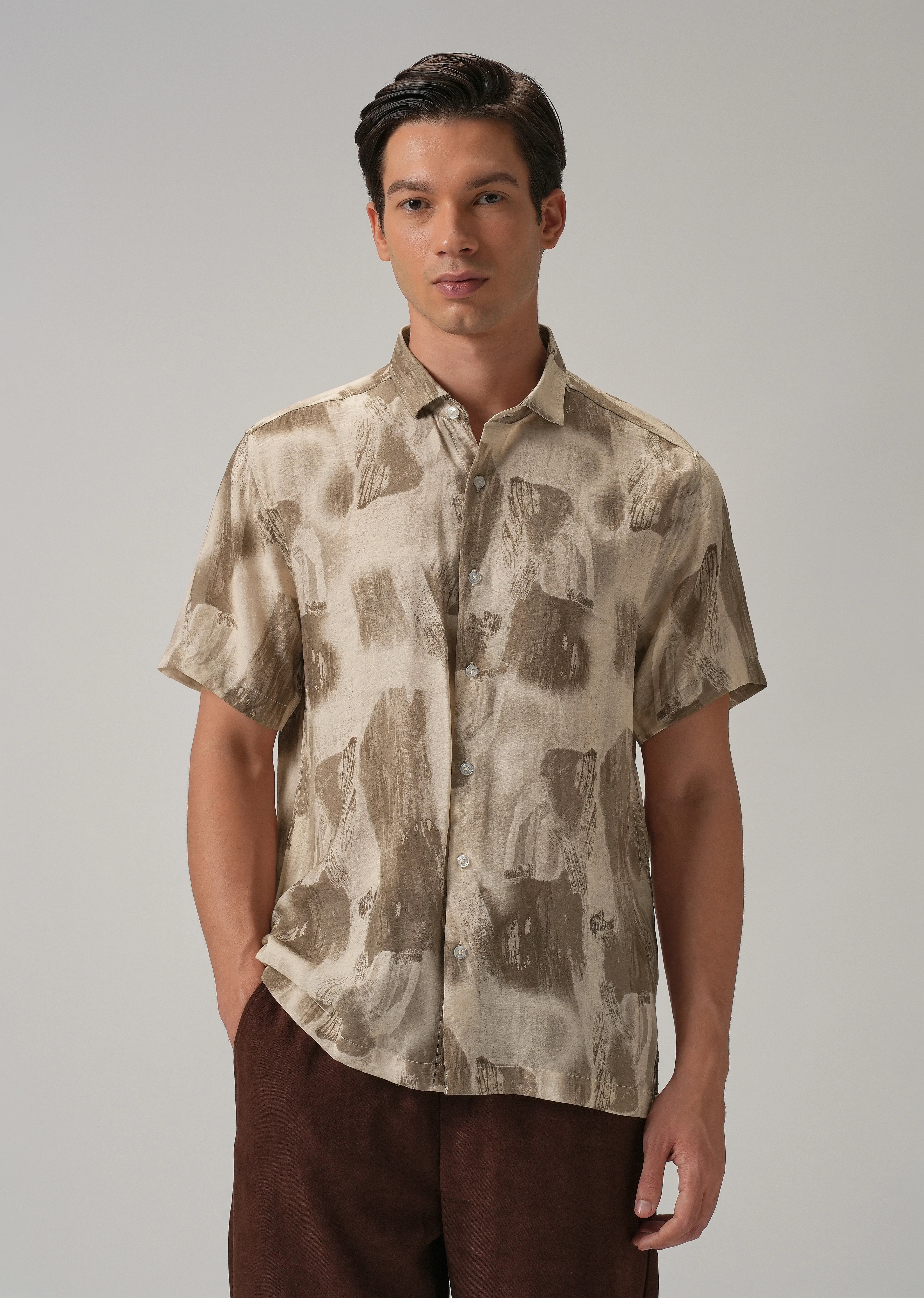 Brown Soft Stroke Printed Shirt - Image 3