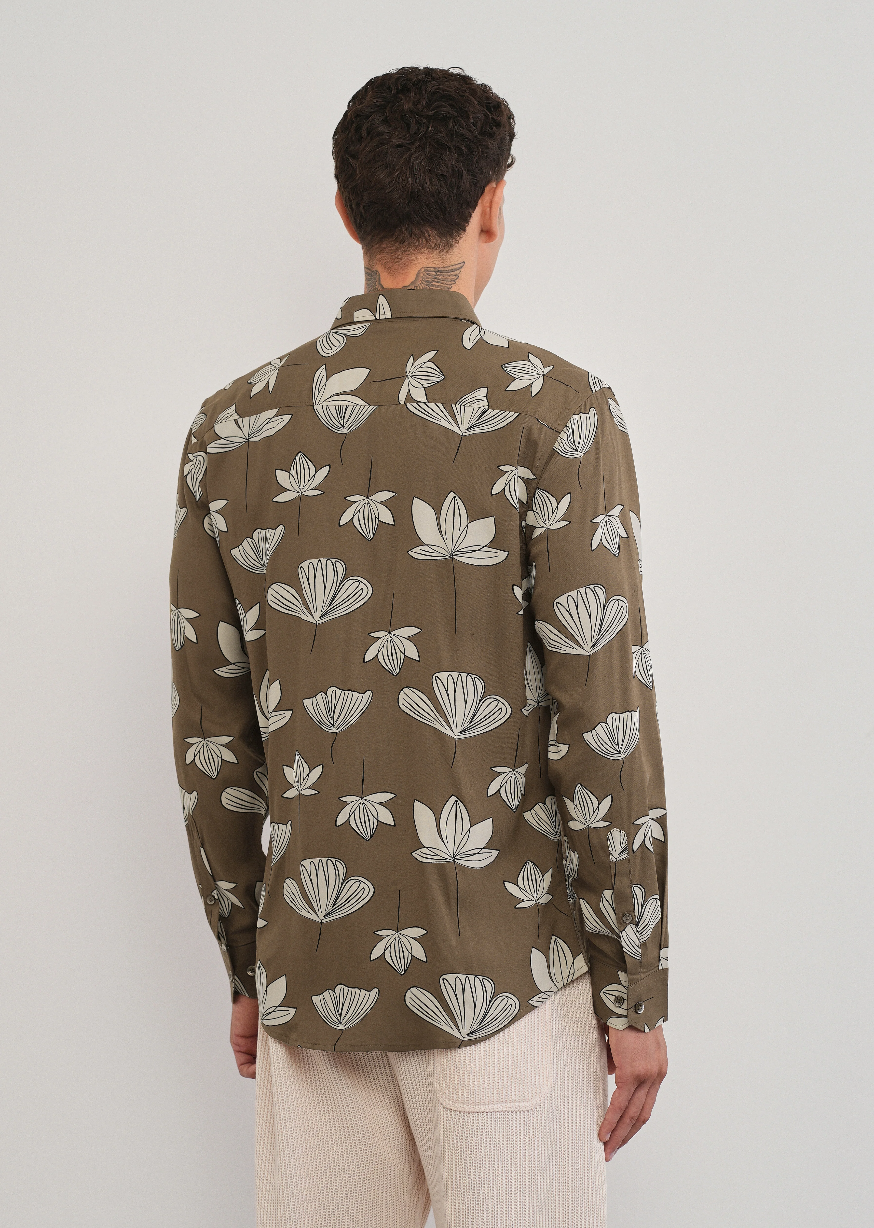 Brown Stylized Floral Print Shirt - Image 2