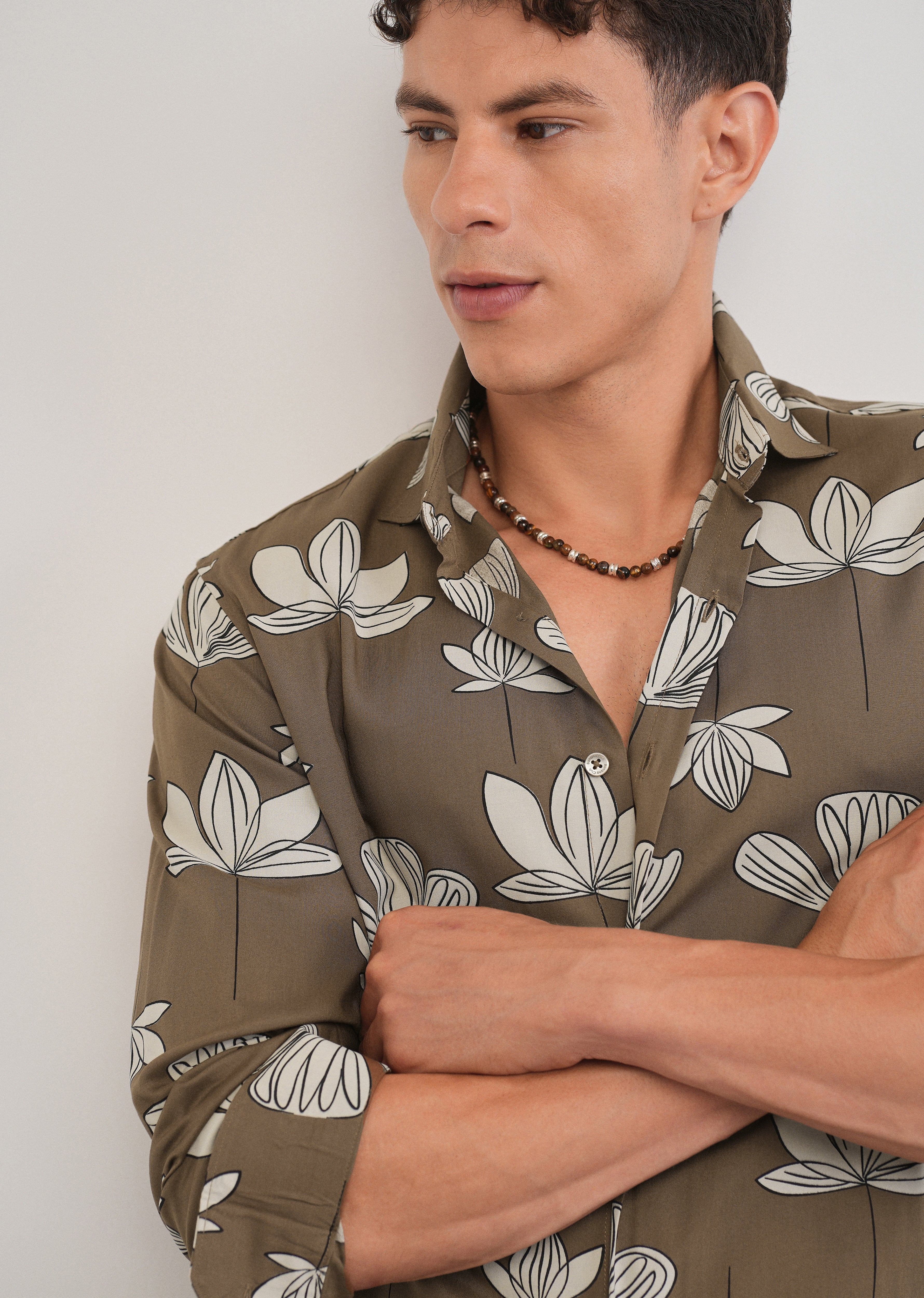 Brown Stylized Floral Print Shirt - Image 5