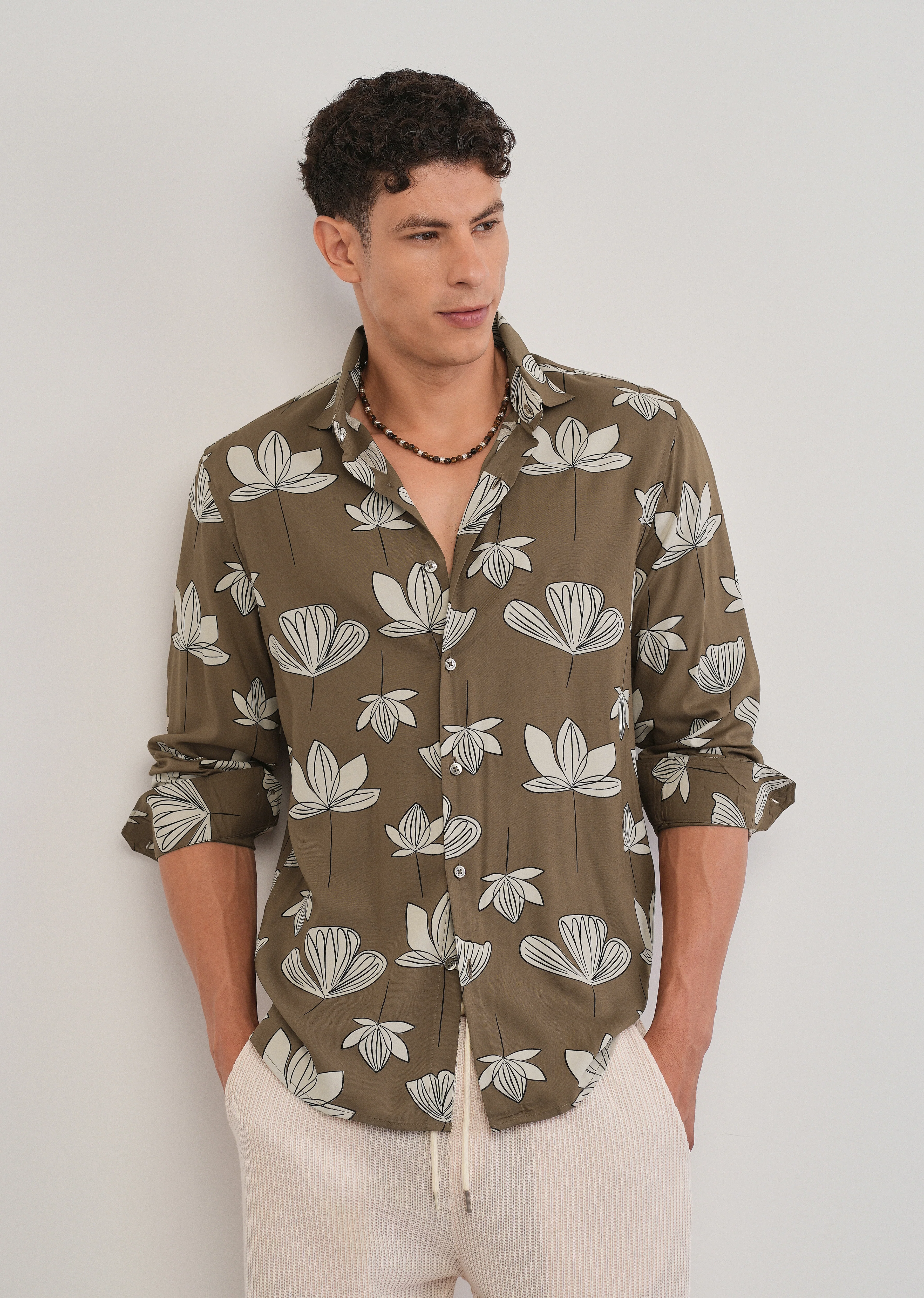 Brown Stylized Floral Print Shirt - Image 7