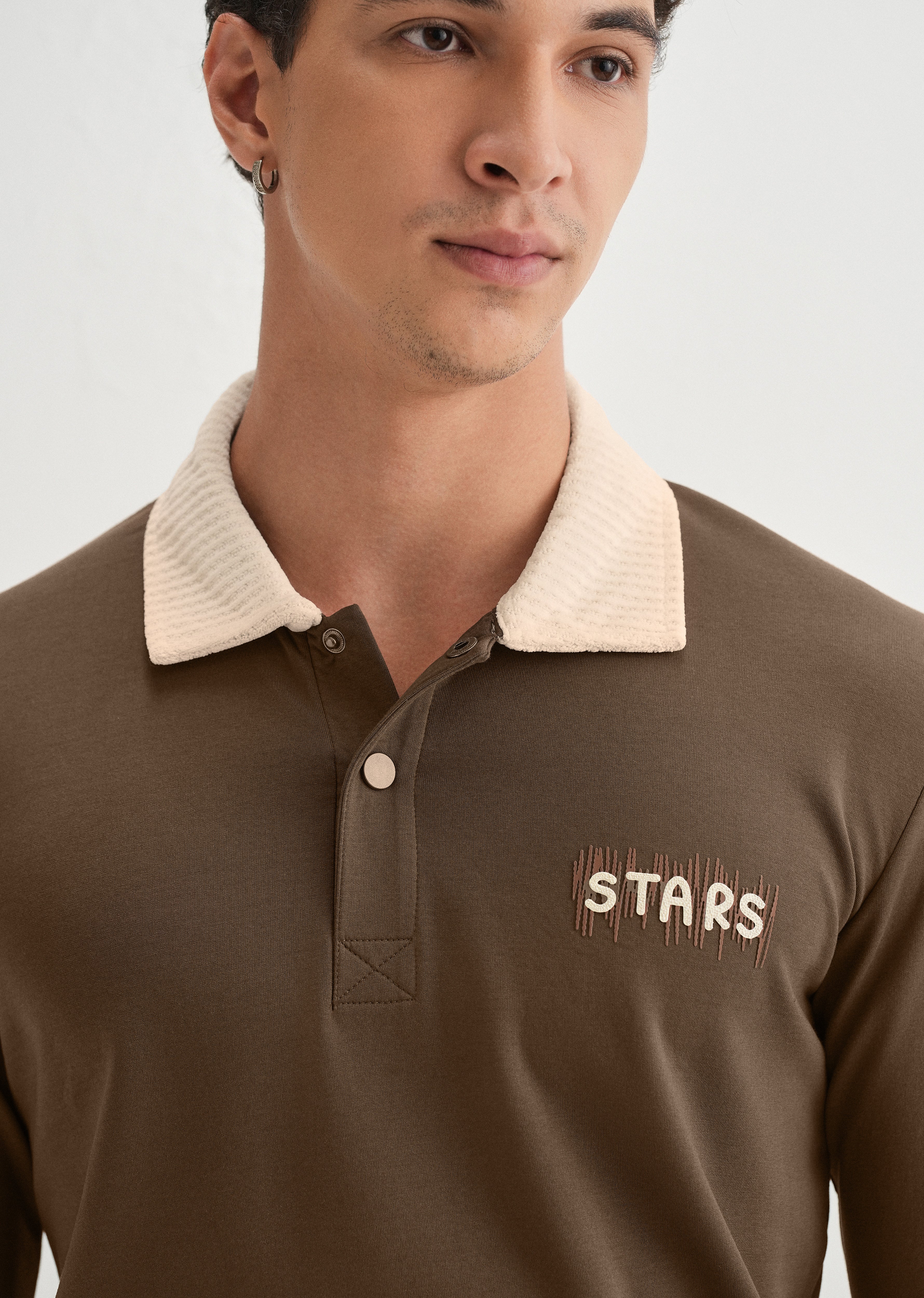 Brown Suede Collared Polo Sweatshirt - Image 5