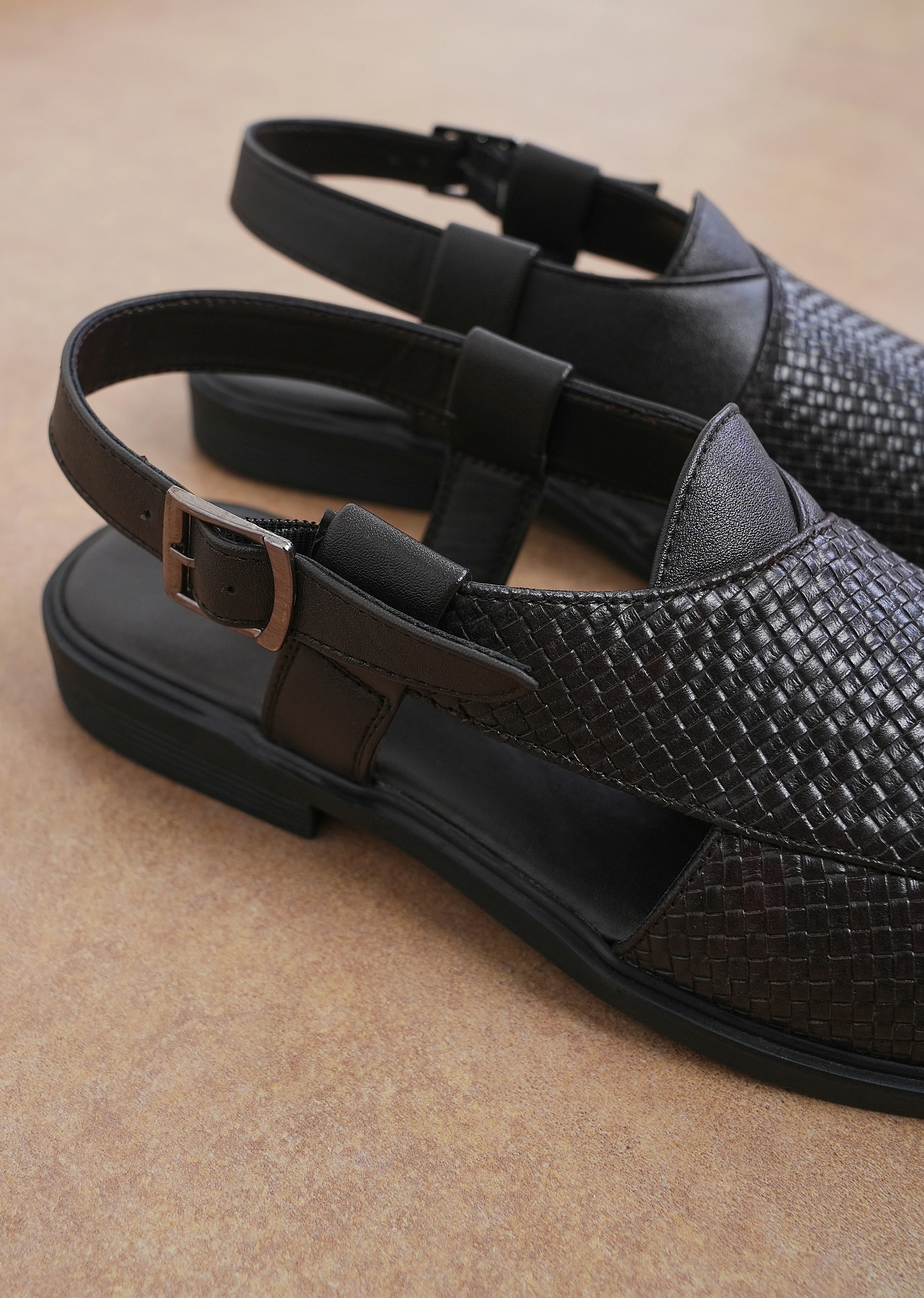 Brown Textured Back Strap Comfort Sandals - Image 5