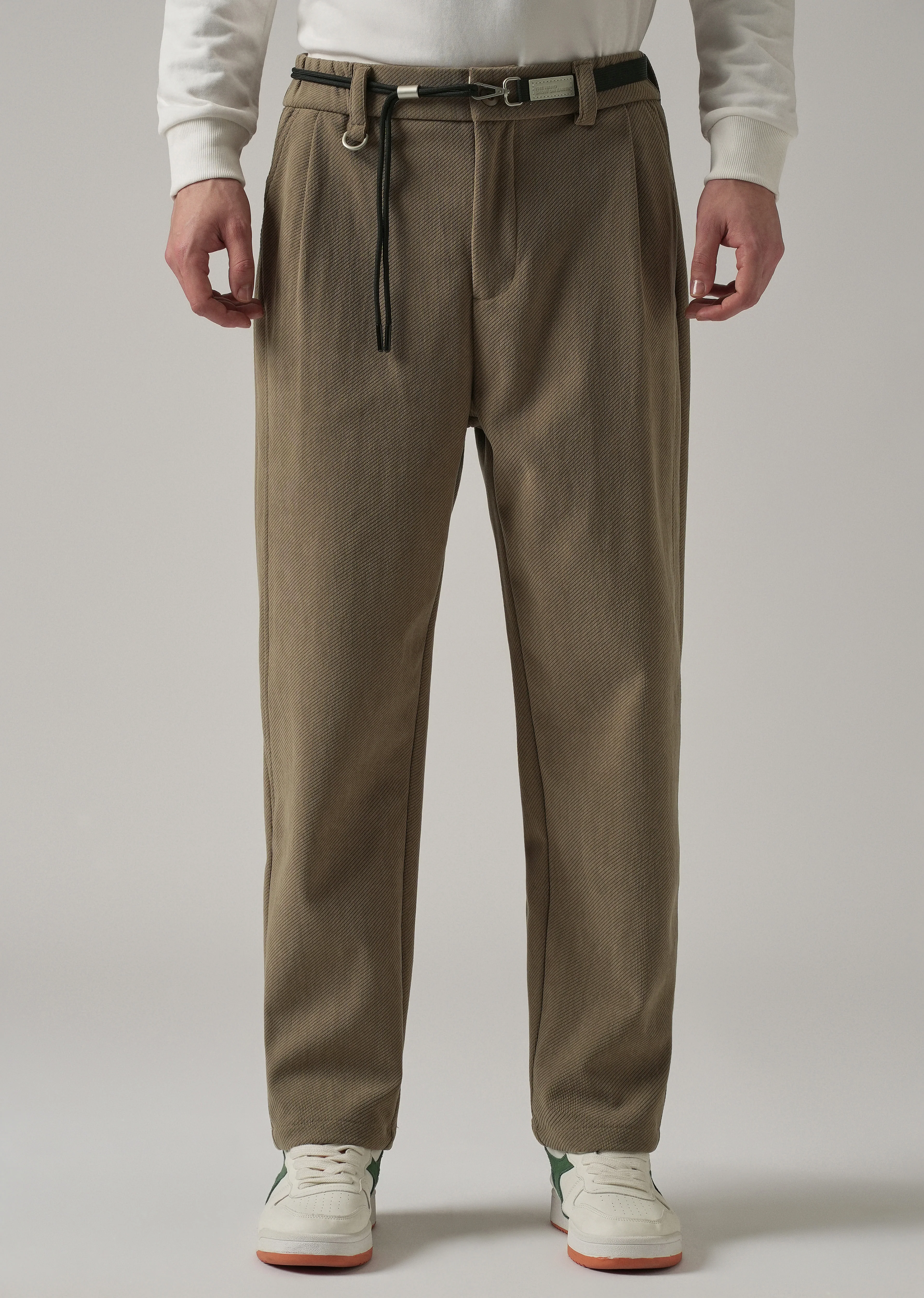 Brown Textured Corduroy Belt Pant - Image 3