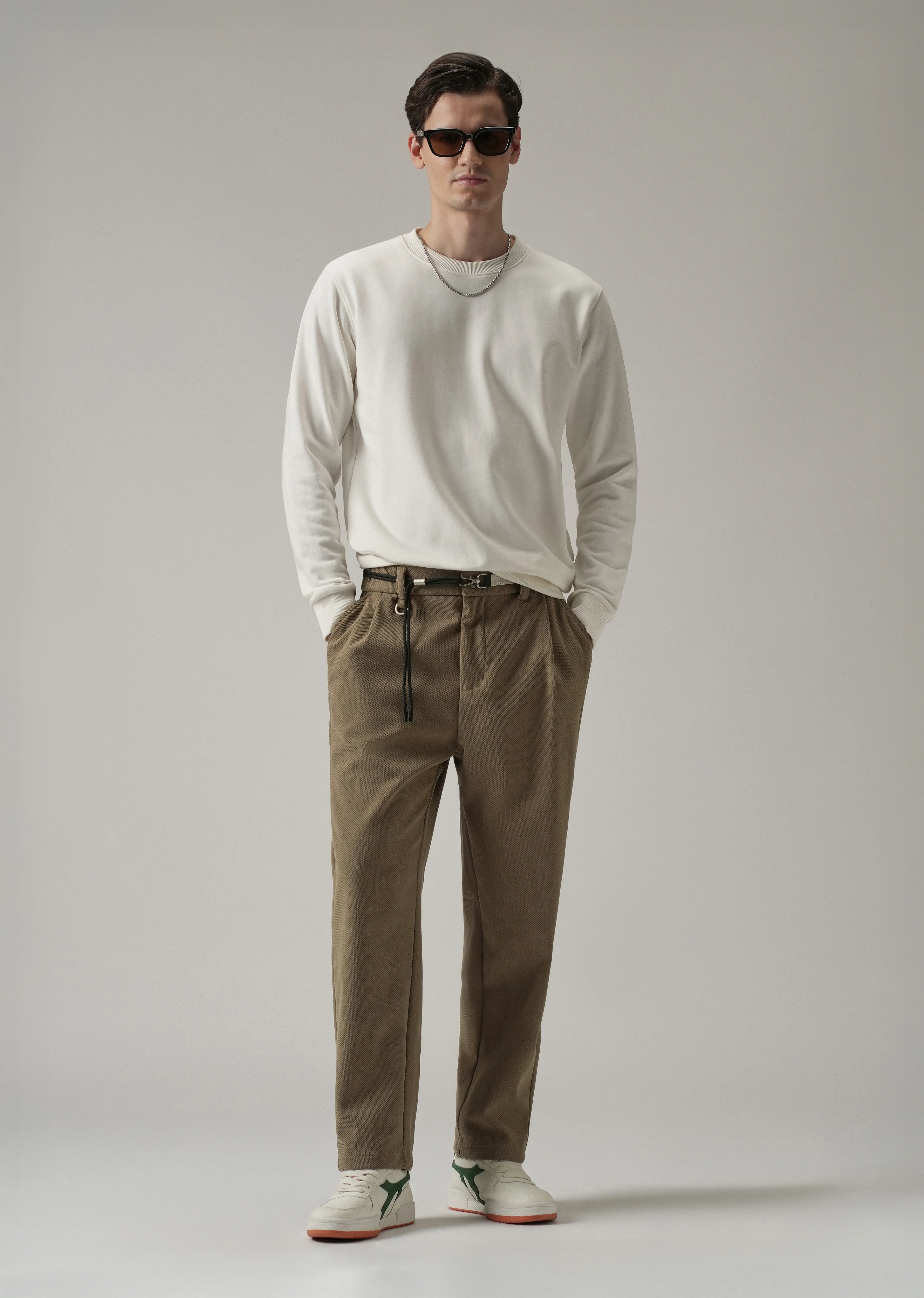 Brown Textured Corduroy Belt Pant - Image 6