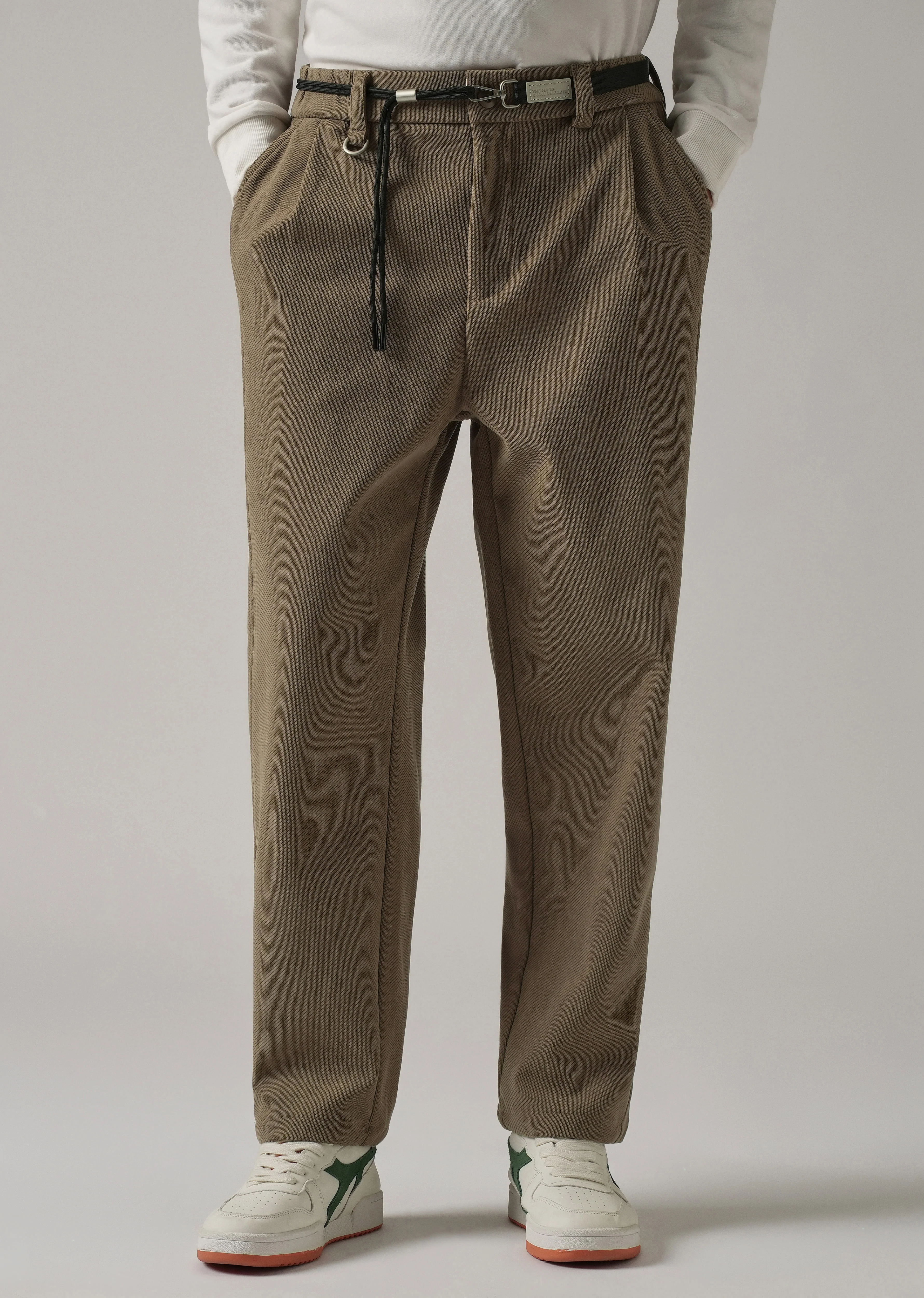 Brown Textured Corduroy Belt Pant - Image 7