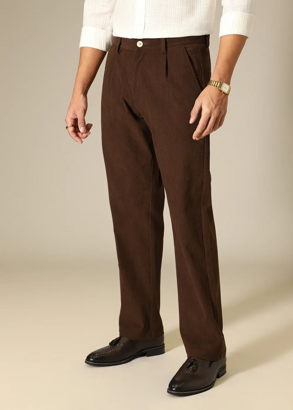 Brown Textured Corduroy Pant - Image 3