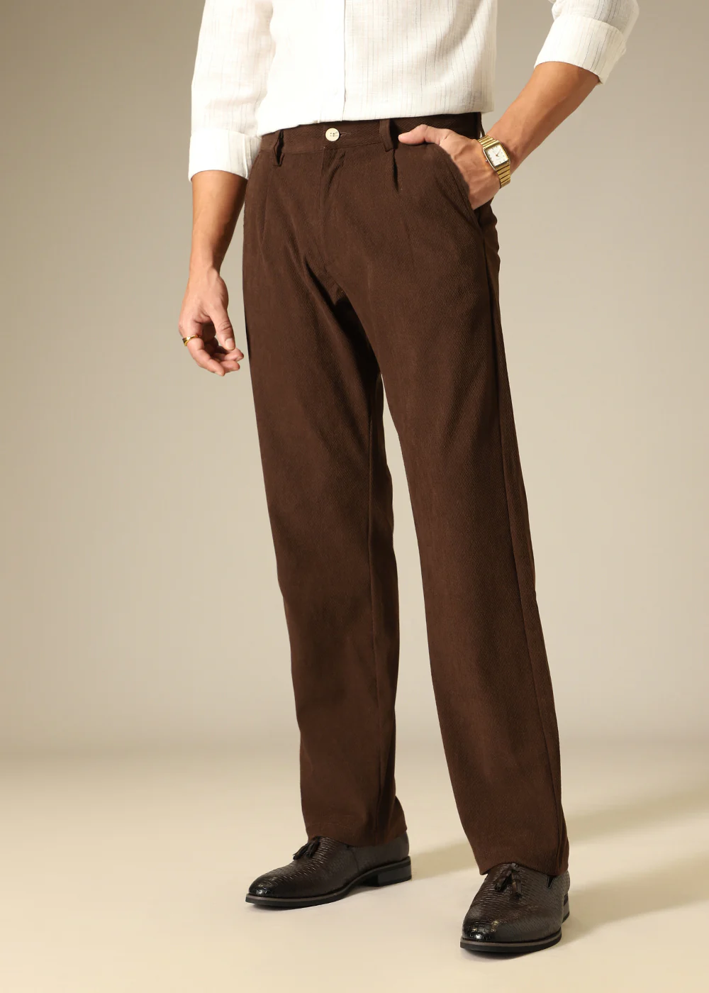 Brown Textured Corduroy Pant - Image 5
