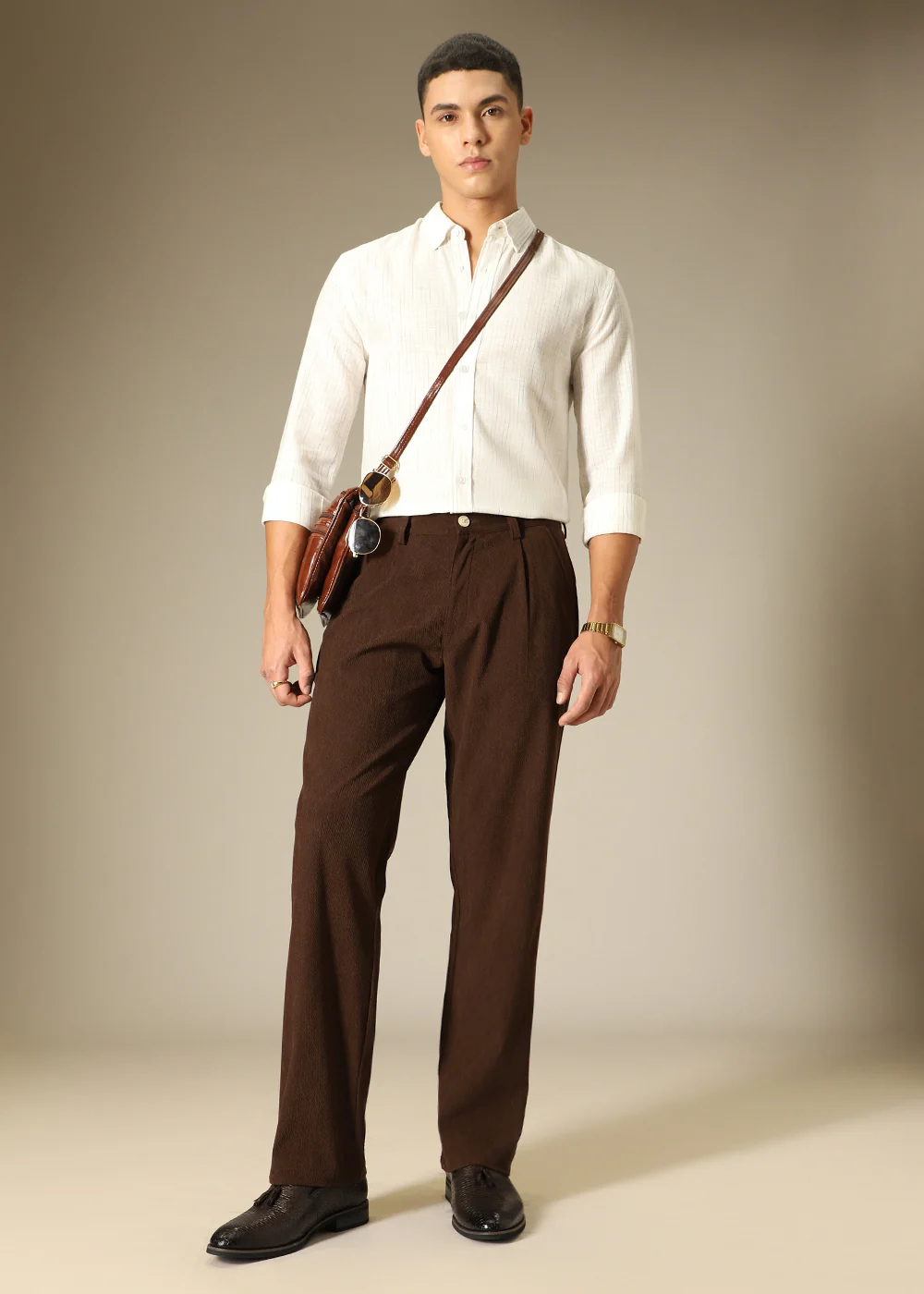 Brown Textured Corduroy Pant - Image 6