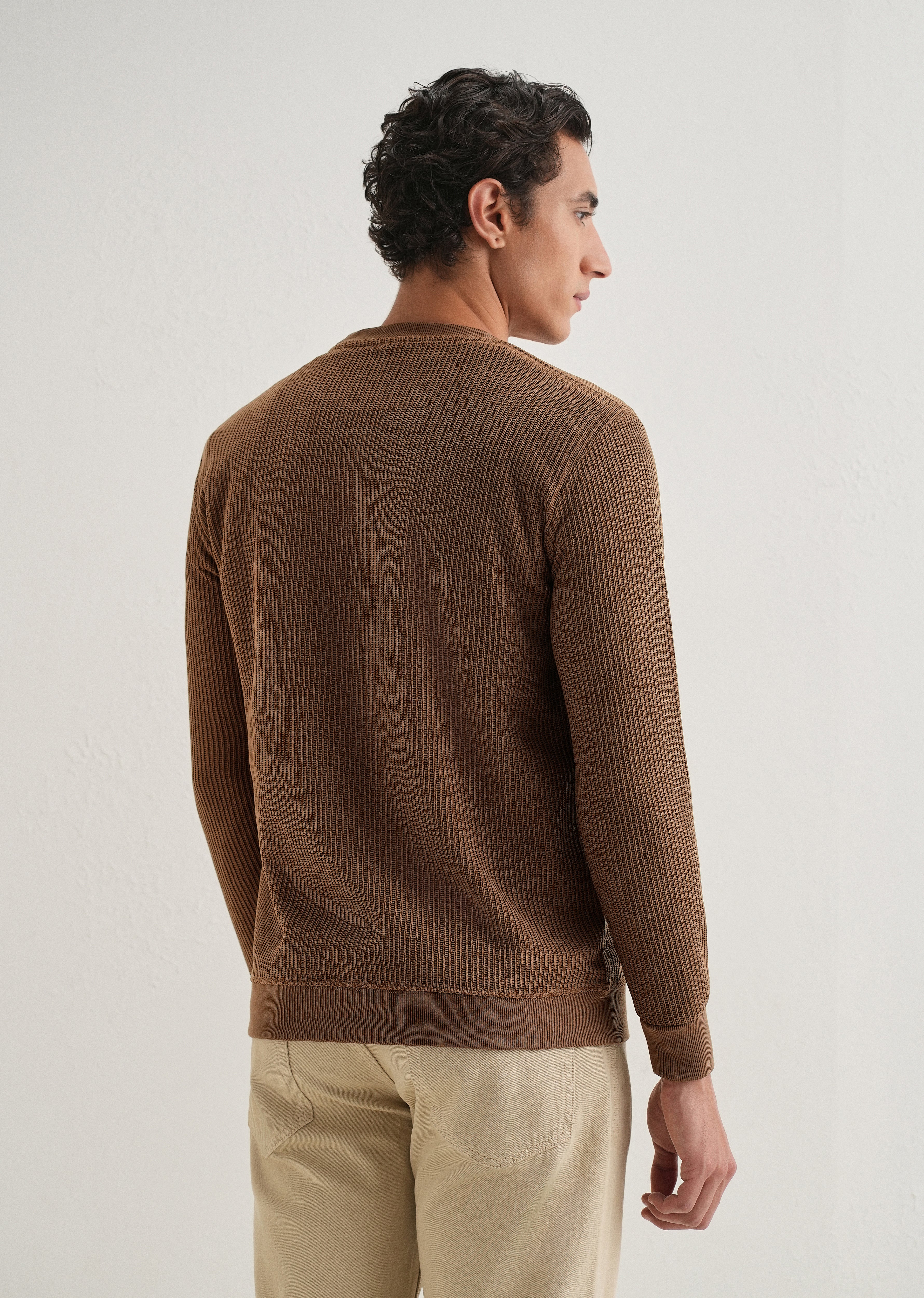 Brown Waffle Knit Embroidered Pullover - Image 3