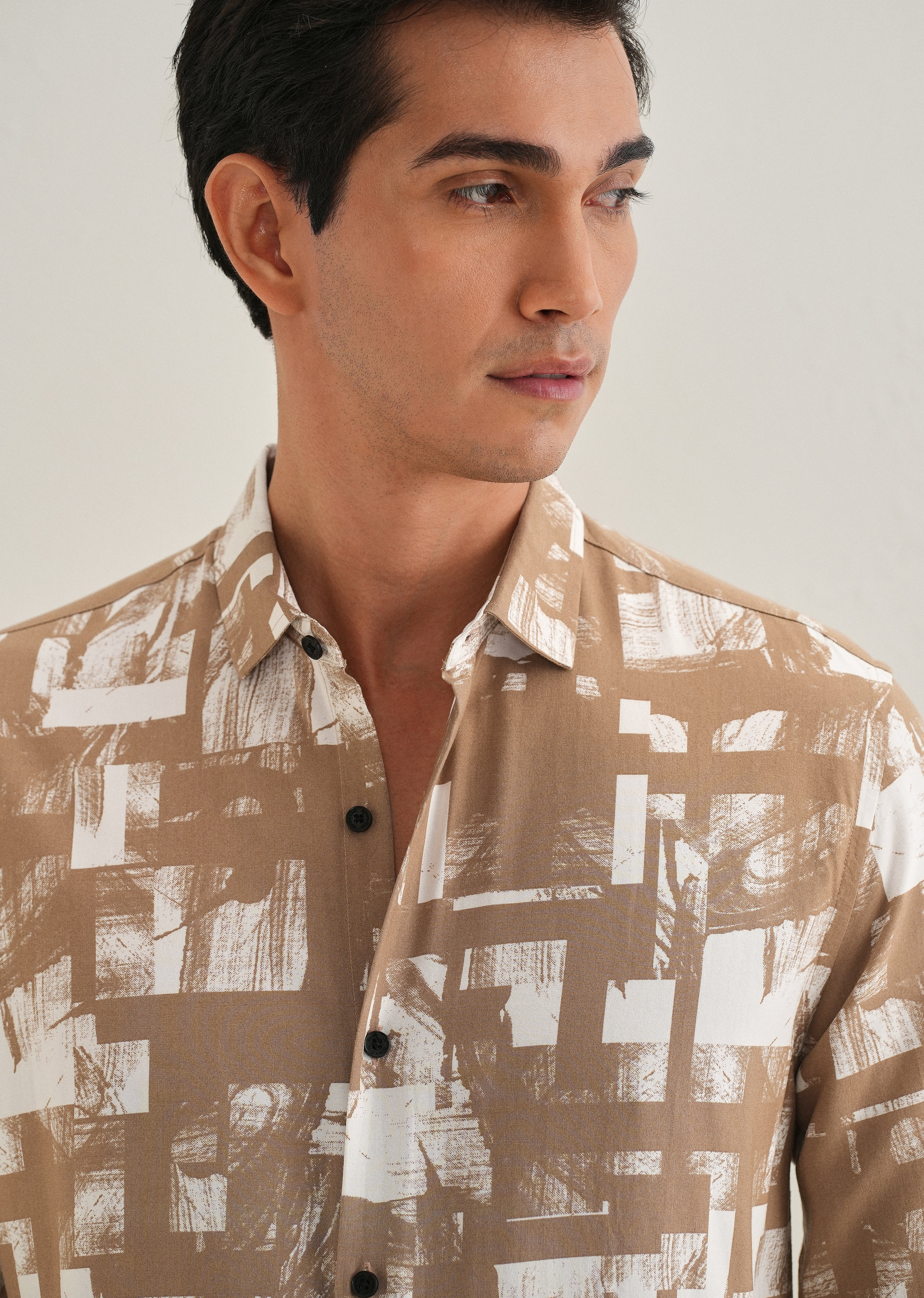 Brown White Abstract Printed Shirt - Image 2