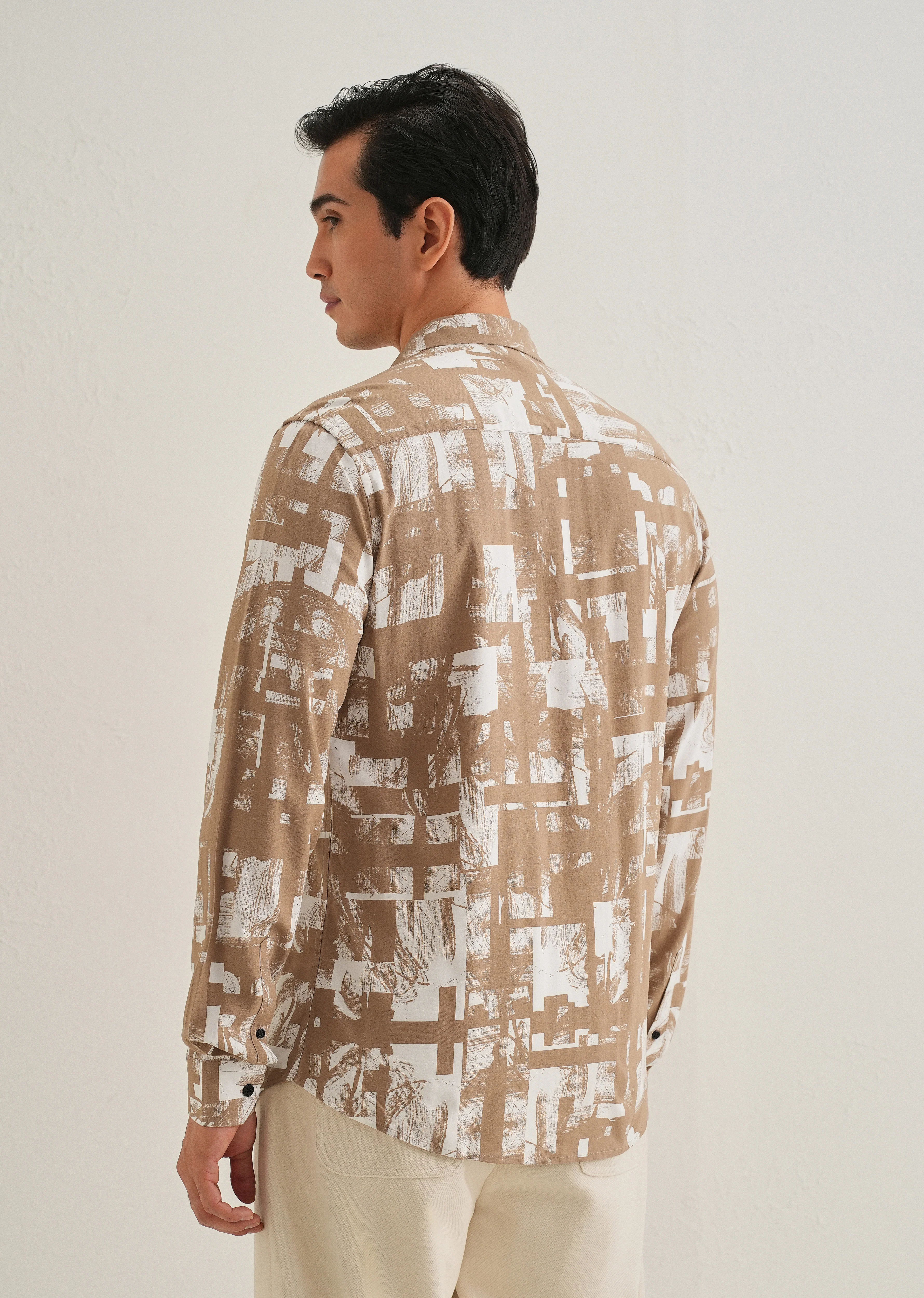 Brown White Abstract Printed Shirt - Image 4