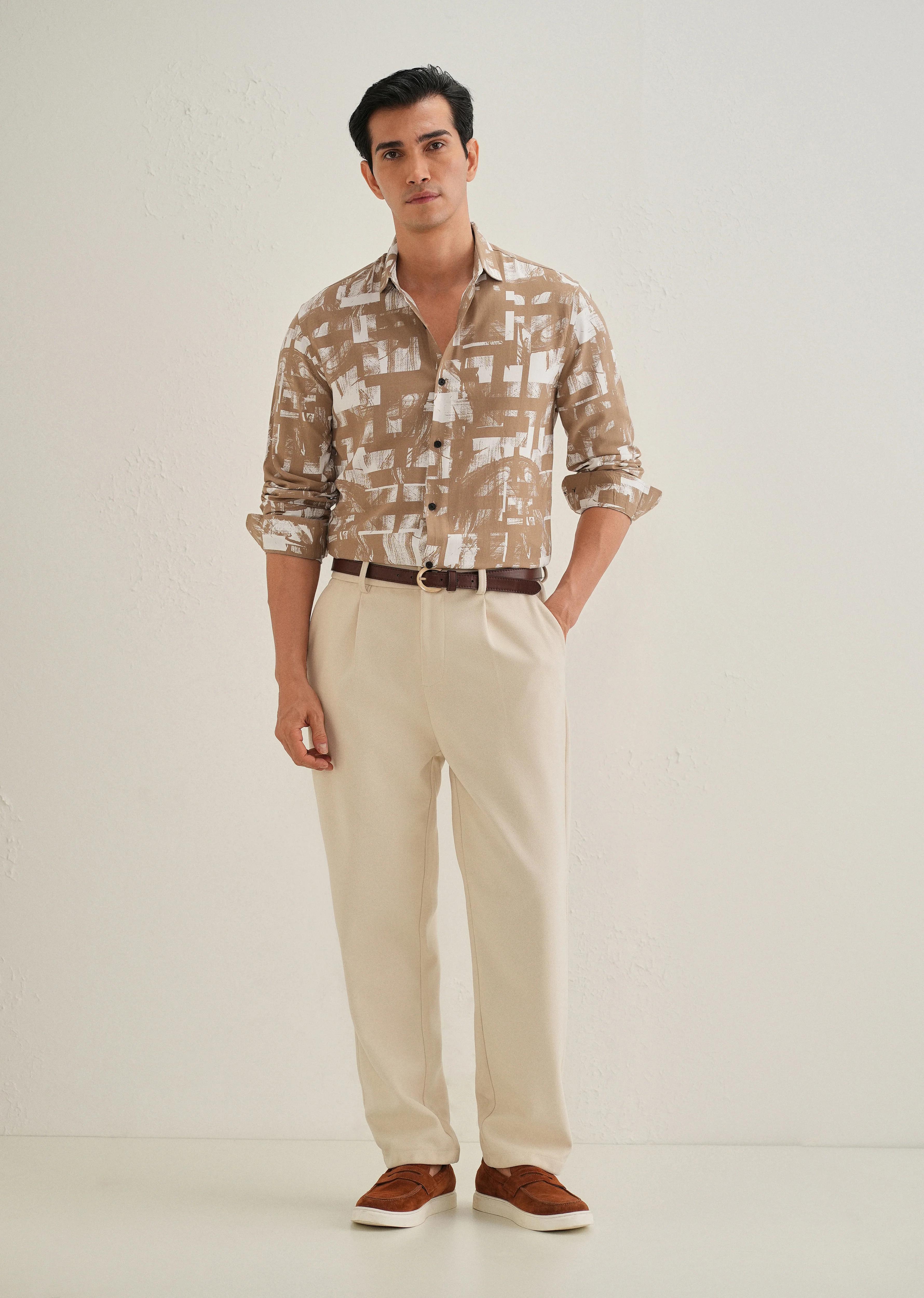 Brown White Abstract Printed Shirt - Image 6