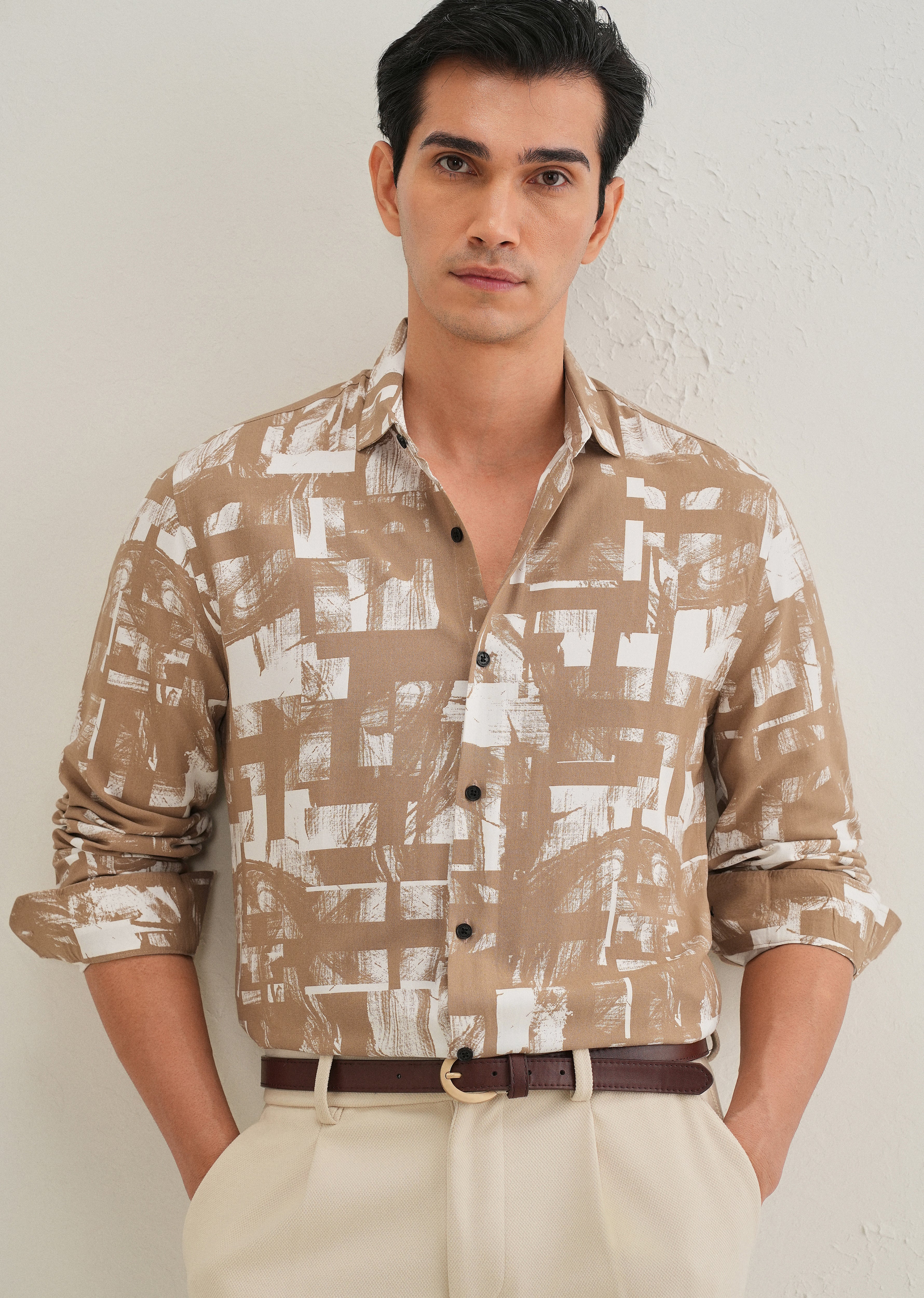 Brown White Abstract Printed Shirt - Image 7
