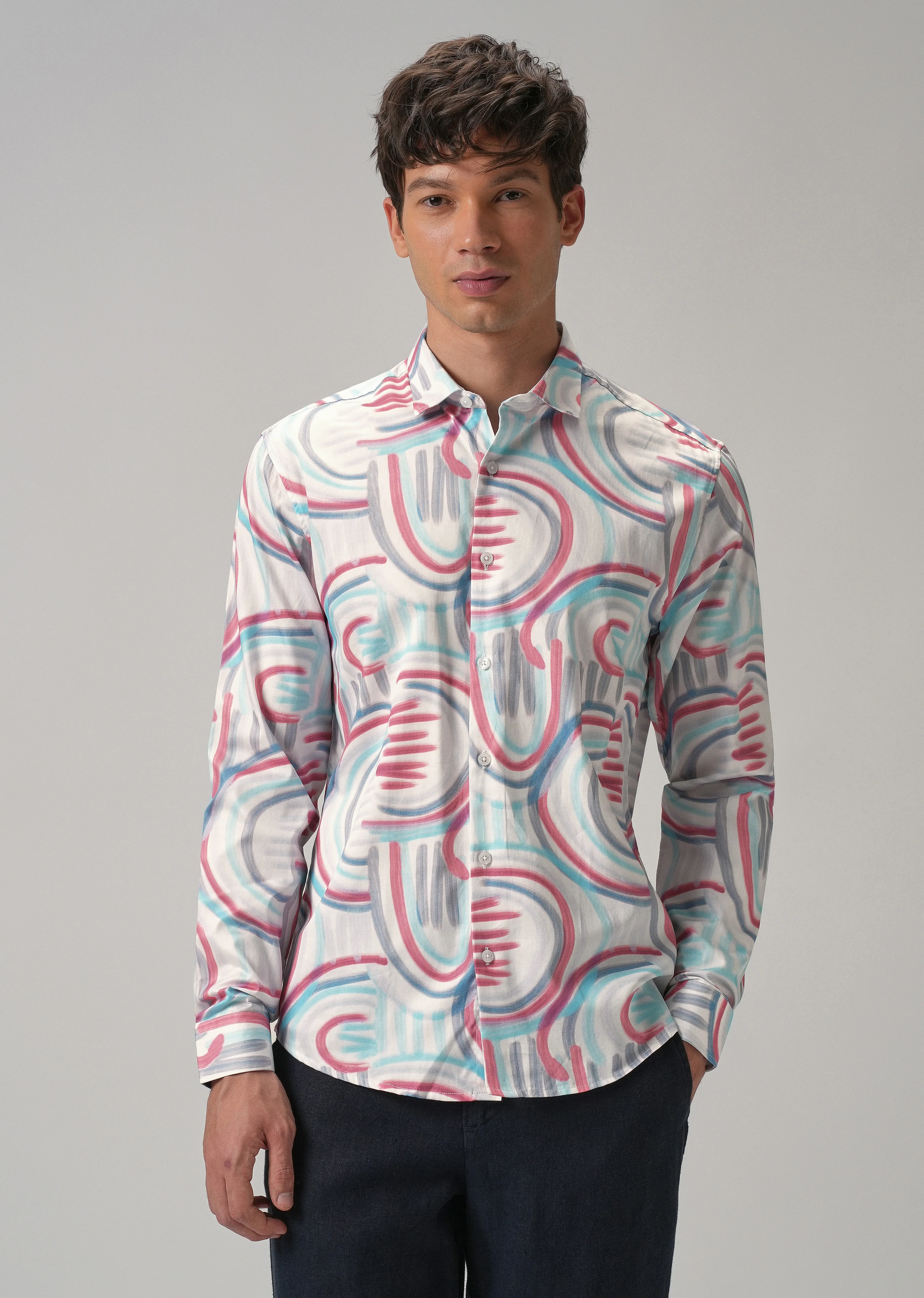 Brush Stroke Full Sleeve Printed Shirt - Image 3