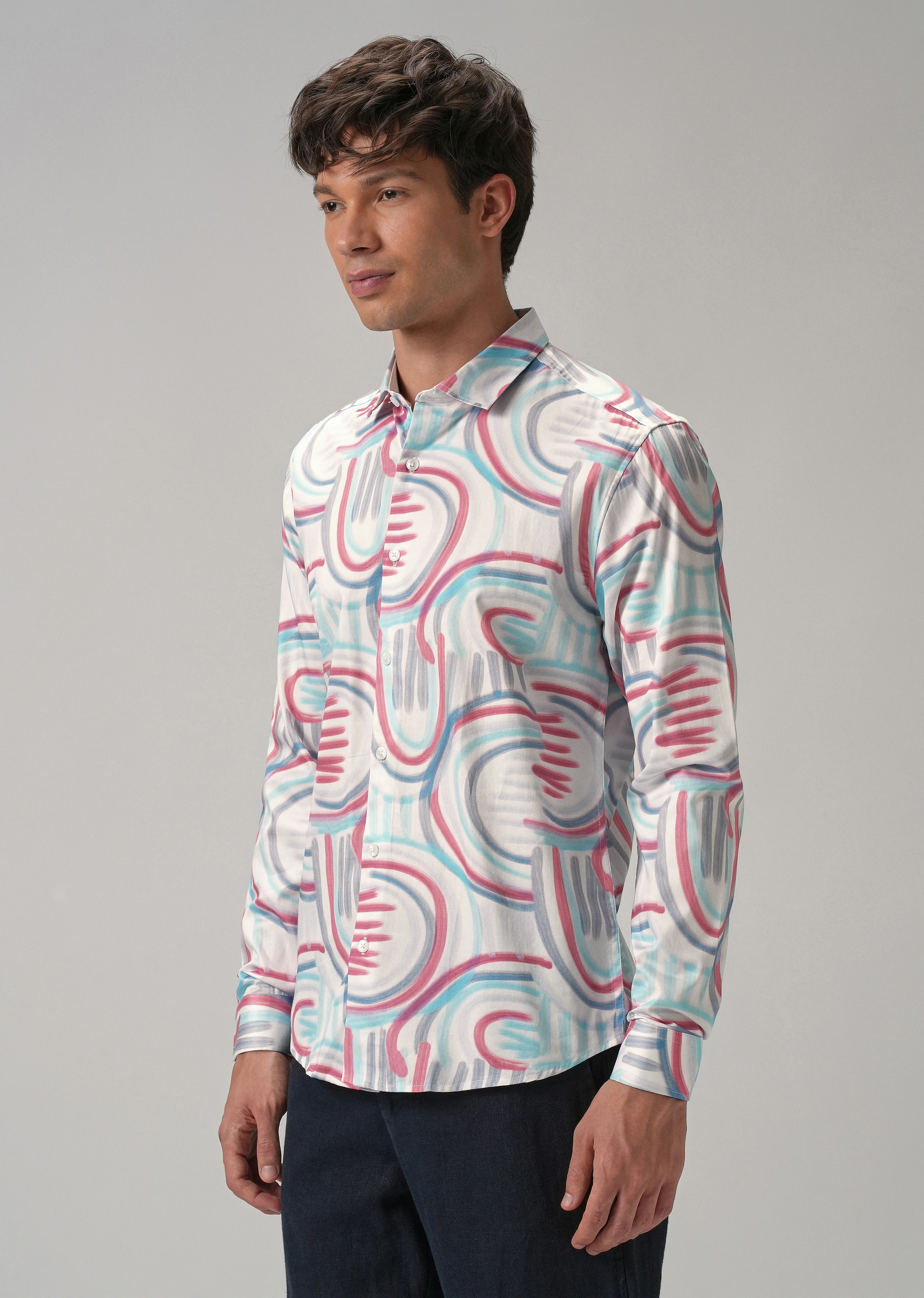 Brush Stroke Full Sleeve Printed Shirt - Image 4