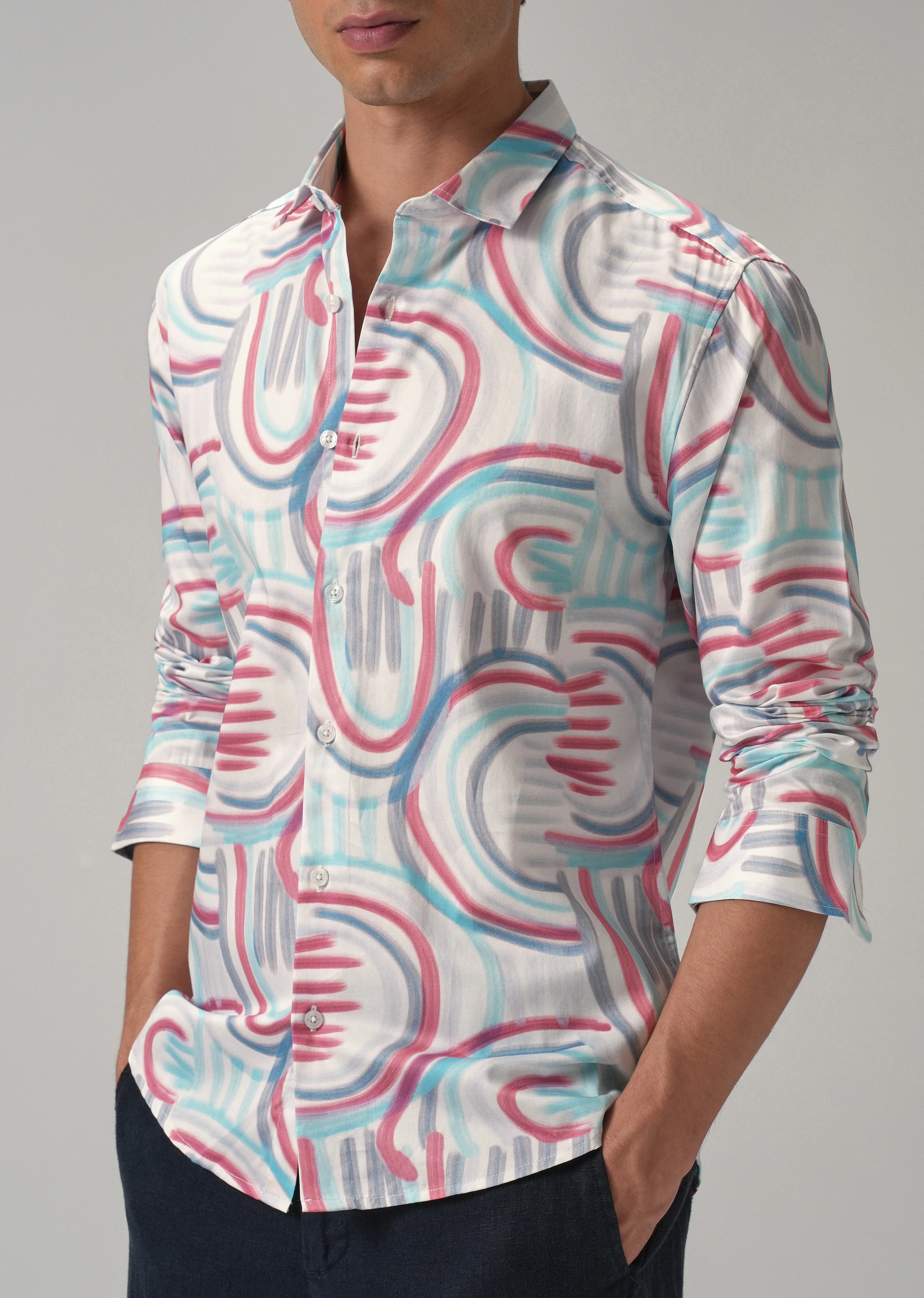 Brush Stroke Full Sleeve Printed Shirt - Image 7