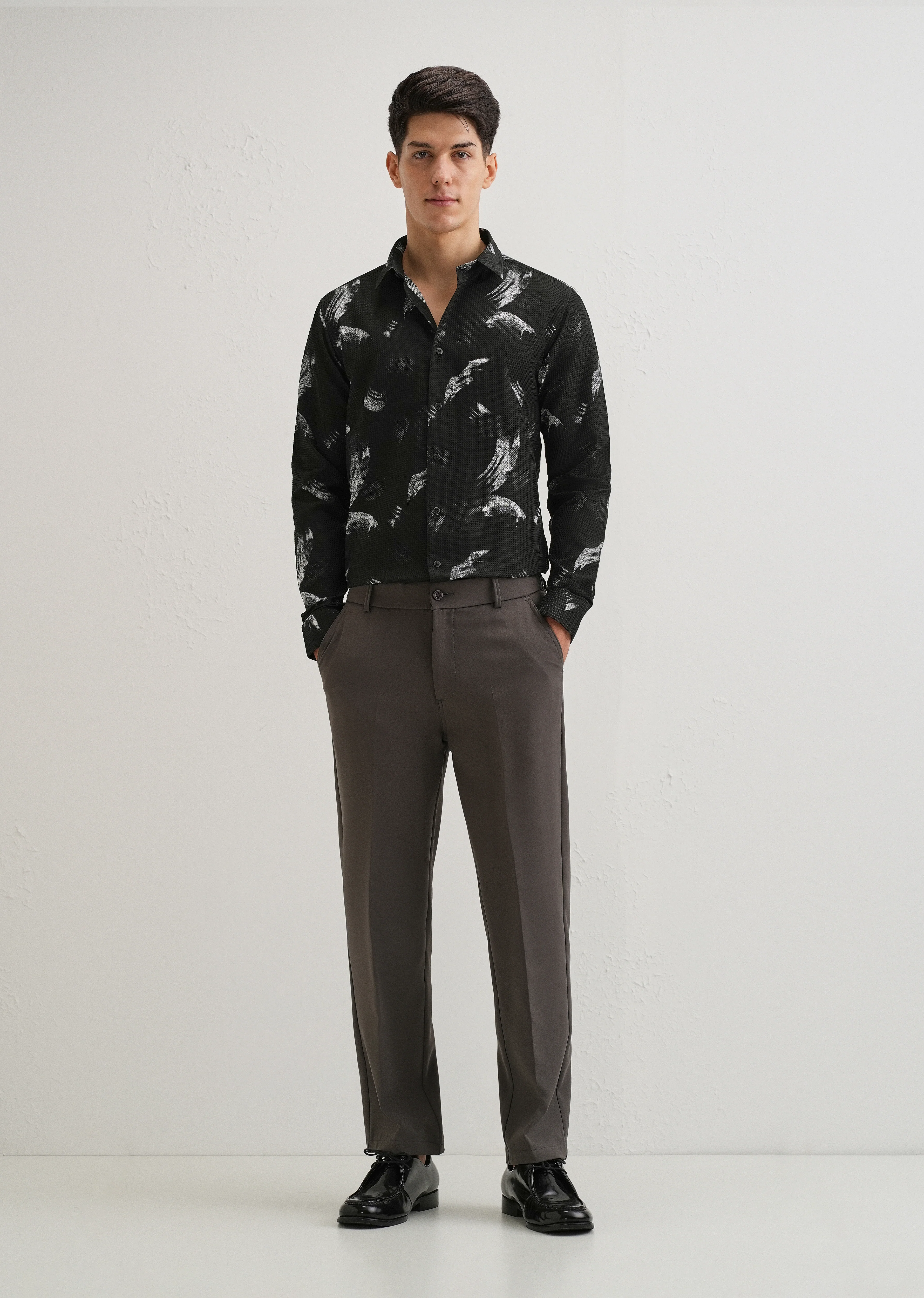 Brush Stroke Waffle Dobby Black Shirt - Image 6