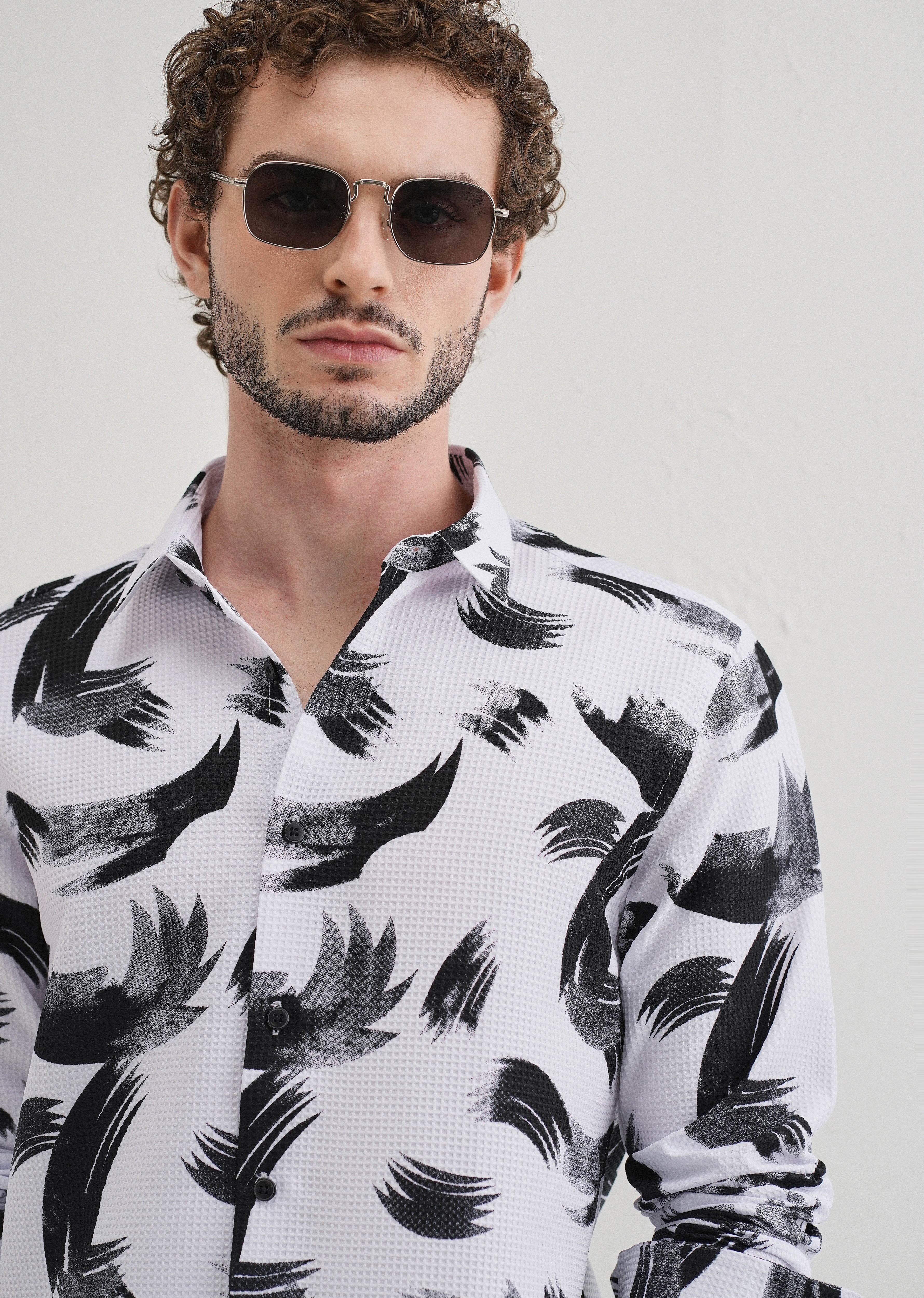 Brush Stroke Waffle Dobby White Shirt - Image 5
