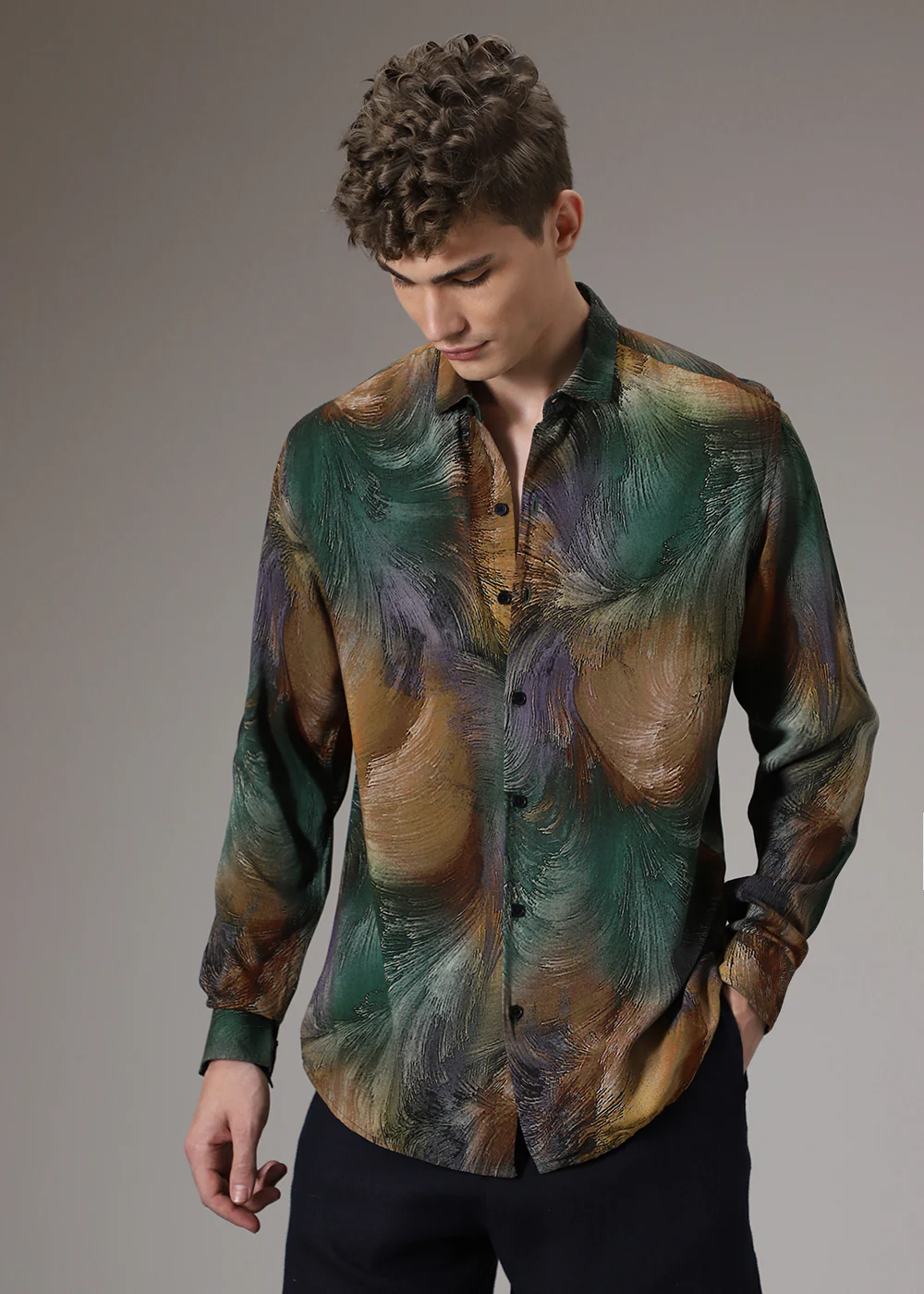 Brush Teal Feather Shirt - Image 3