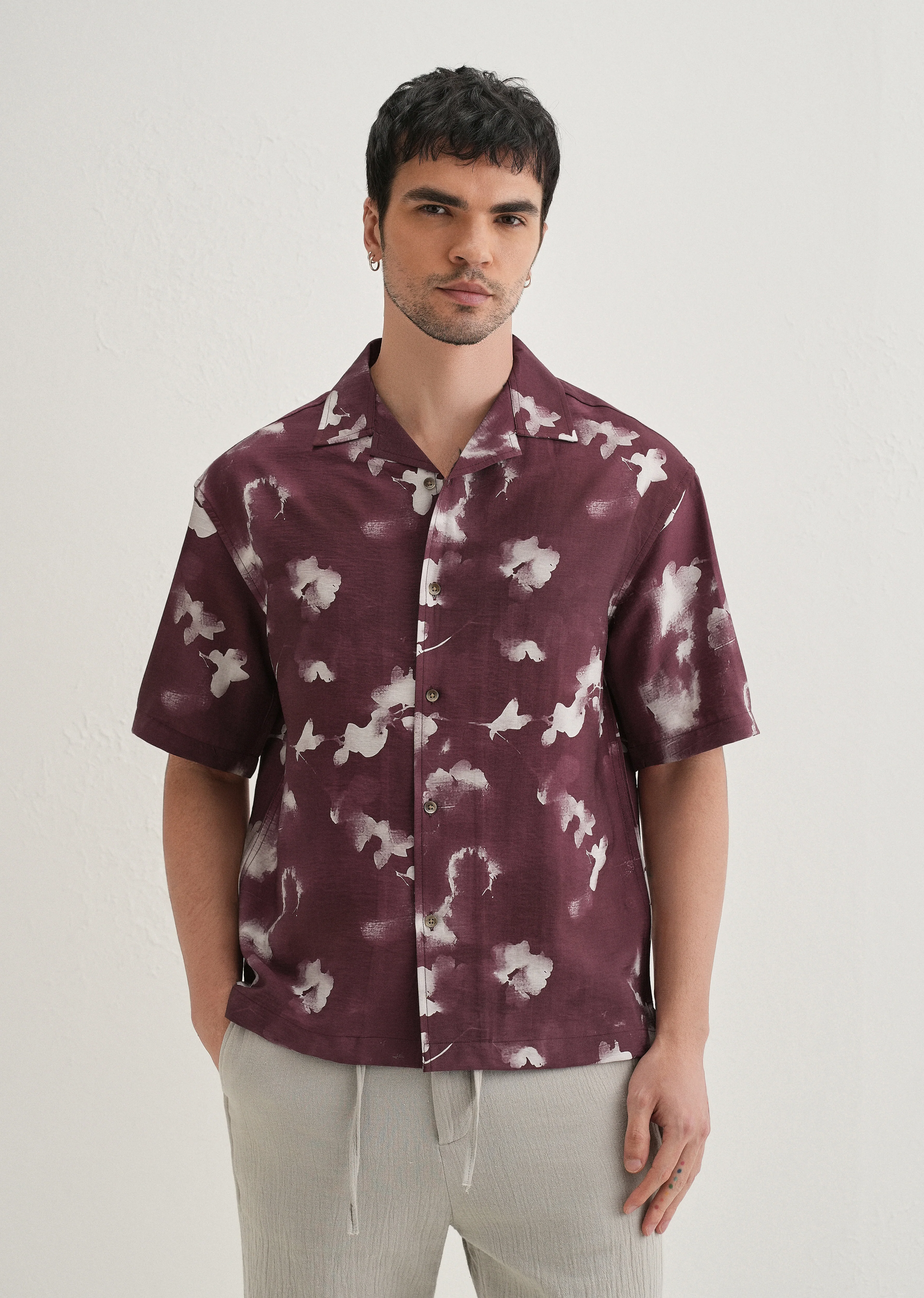 Burgundy Abstract Bloom Printed Shirt - Image 3