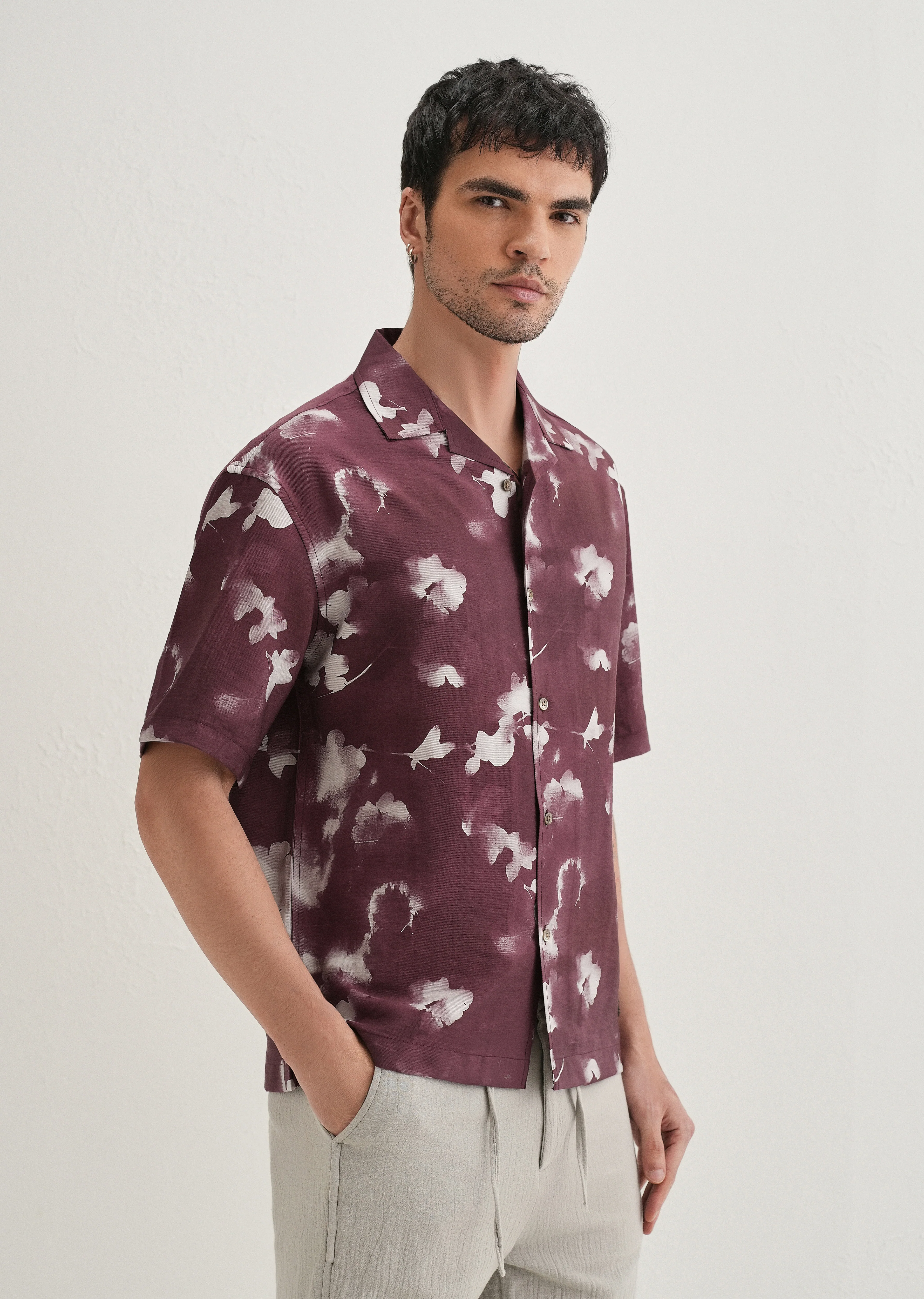 Burgundy Abstract Bloom Printed Shirt - Image 4