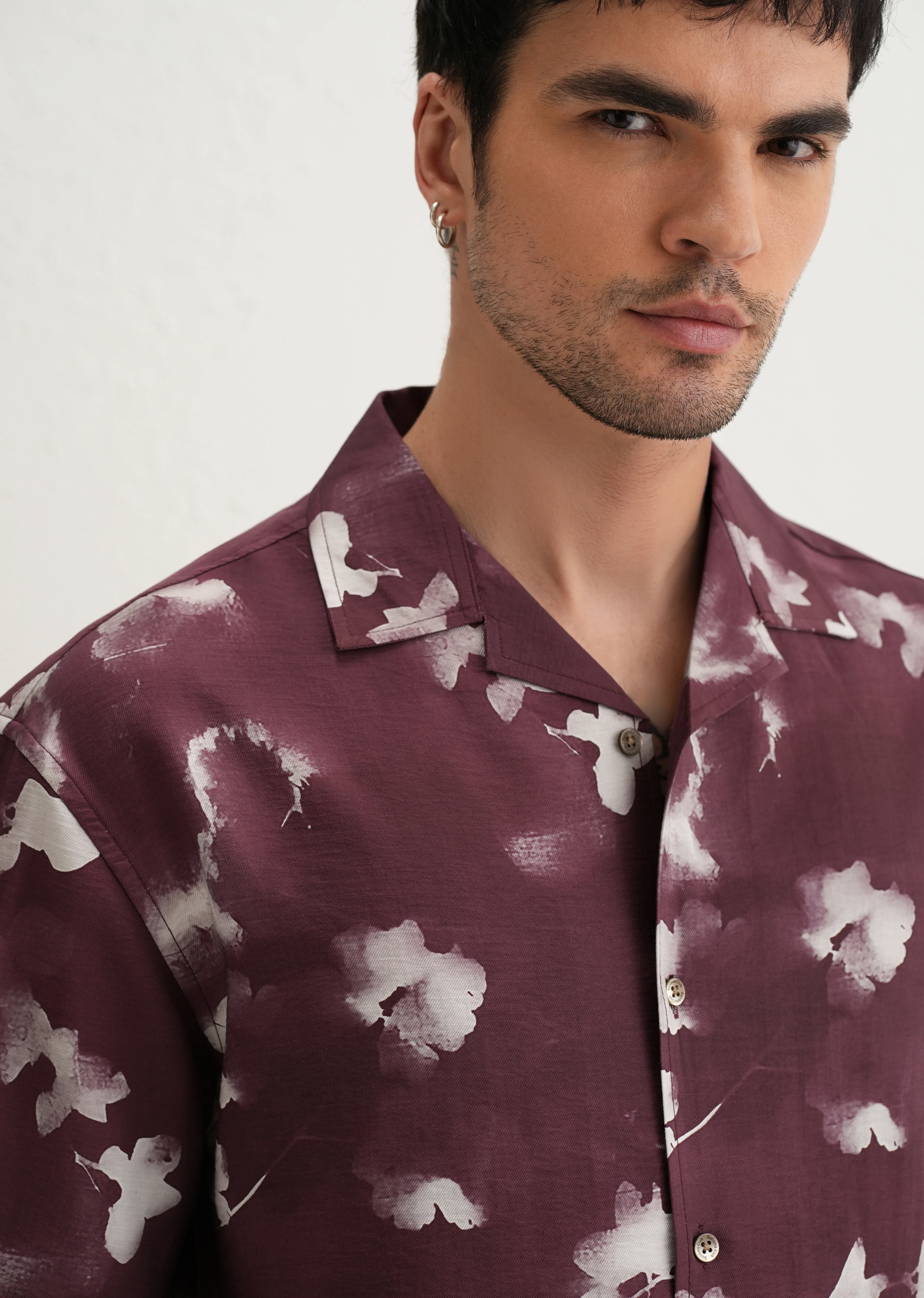 Burgundy Abstract Bloom Printed Shirt - Image 5