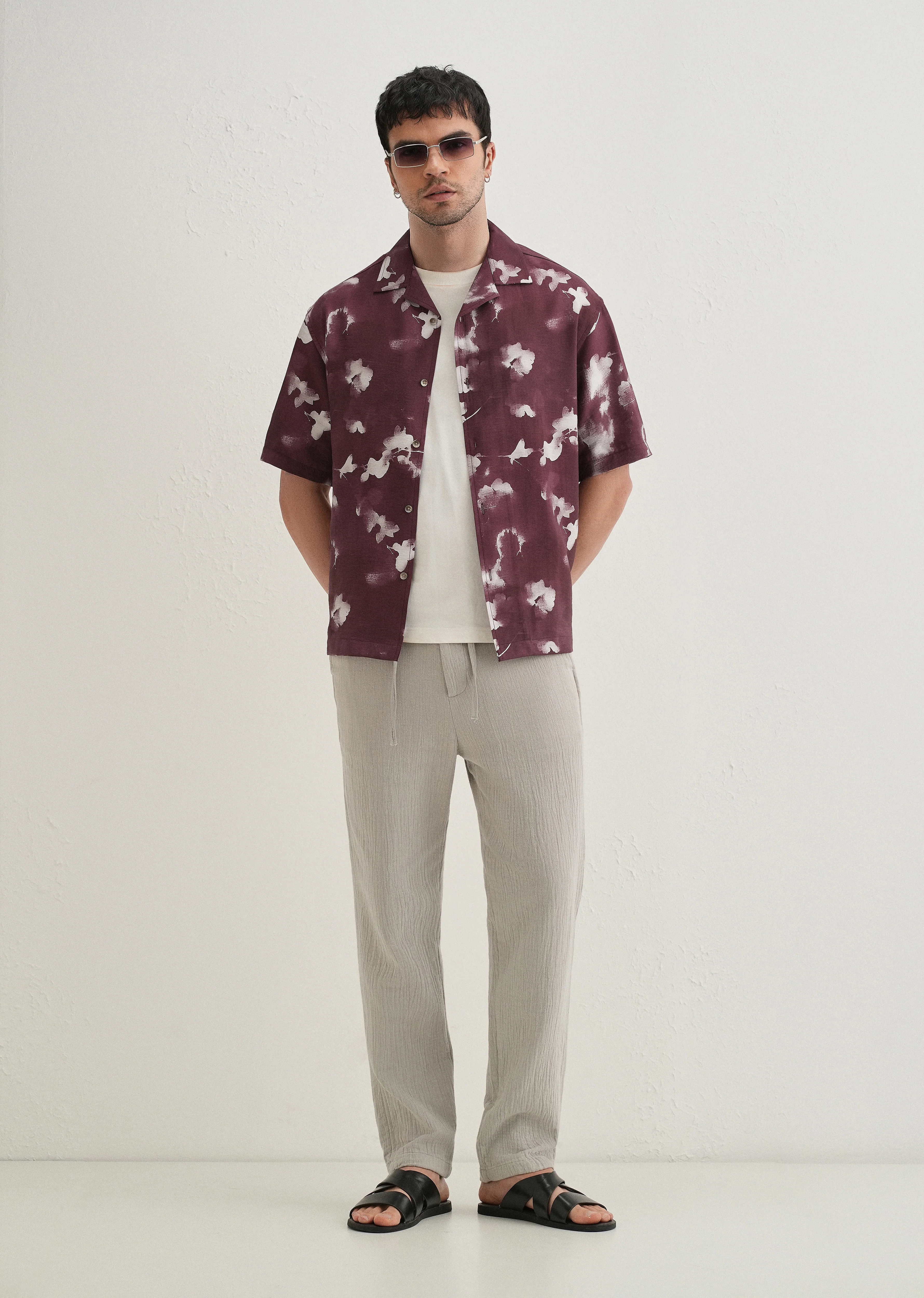Burgundy Abstract Bloom Printed Shirt - Image 6
