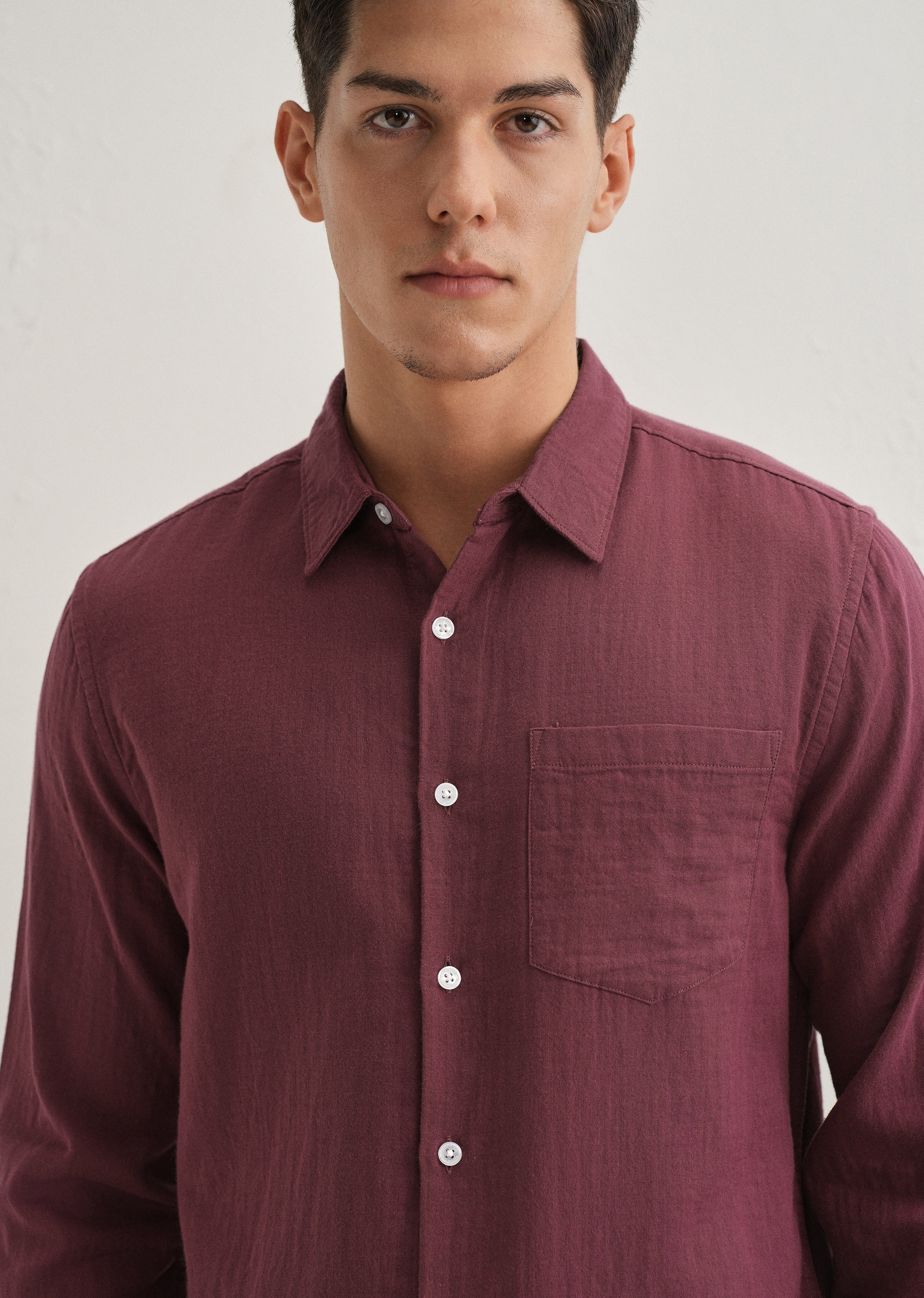 Burgundy Double Cloth Cotton Shirt - Image 5