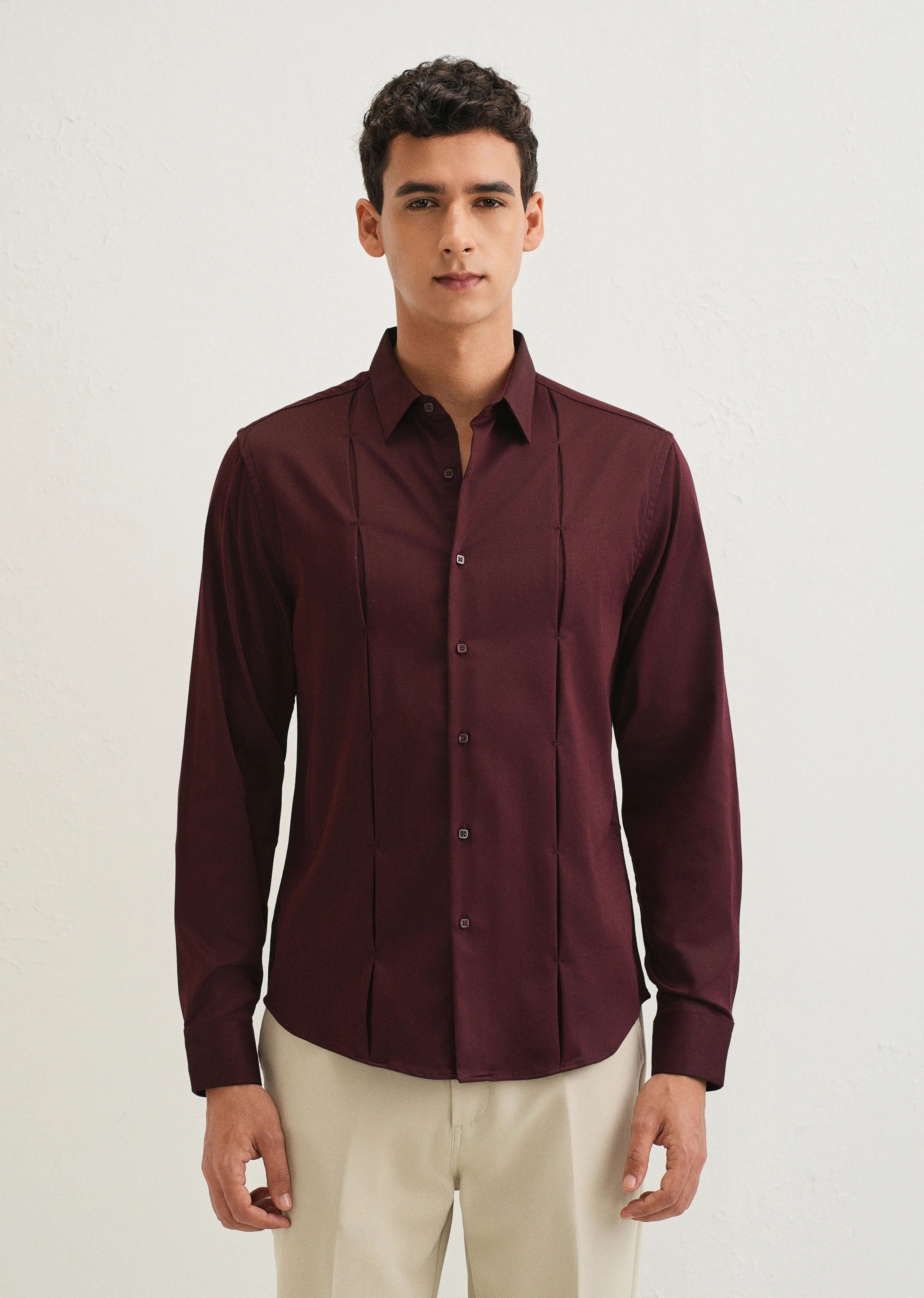 Burgundy Front Panel Open Pleat Shirt - Image 3