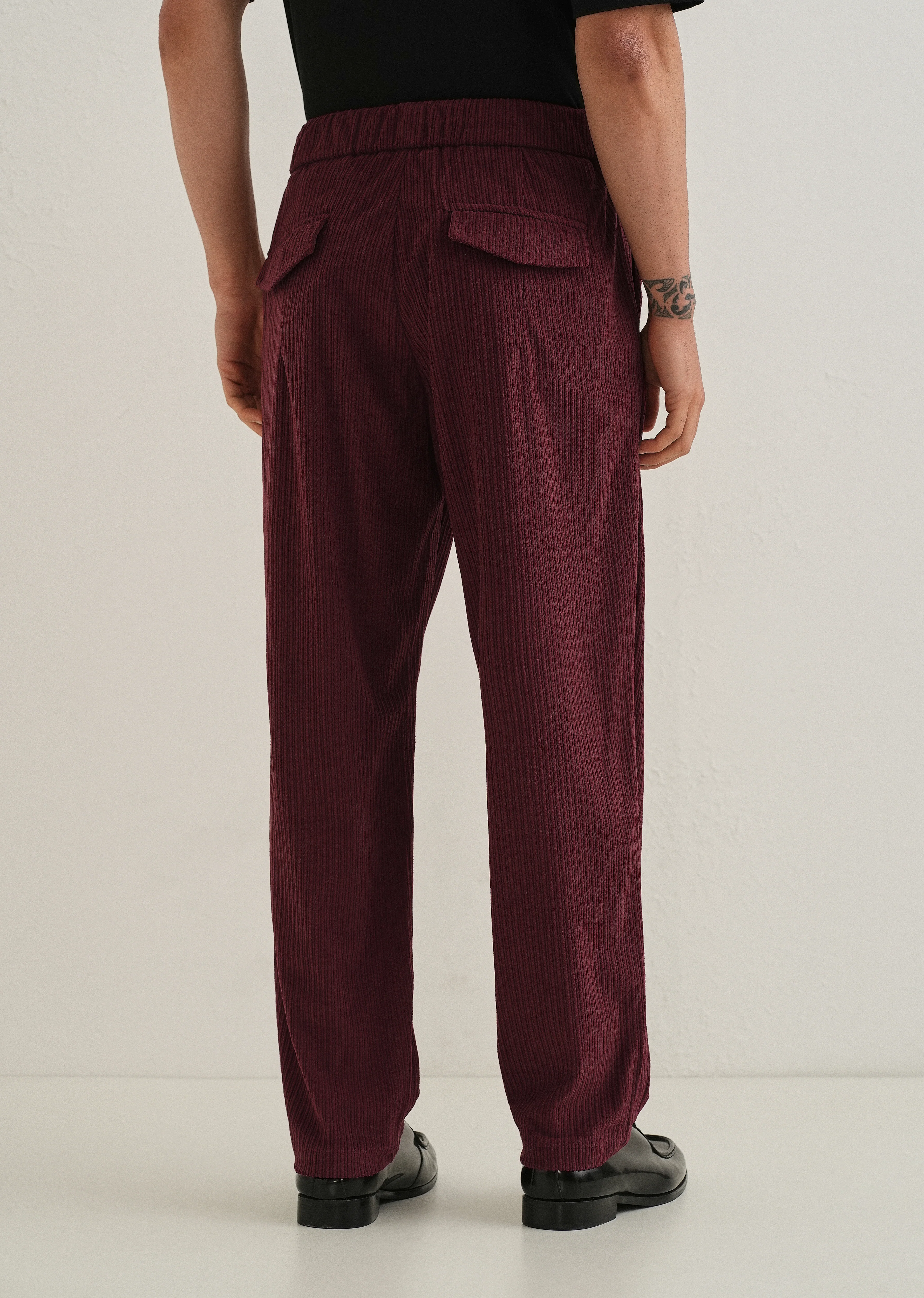 Burgundy Red Drawstring Corduroy Pant - Image 2