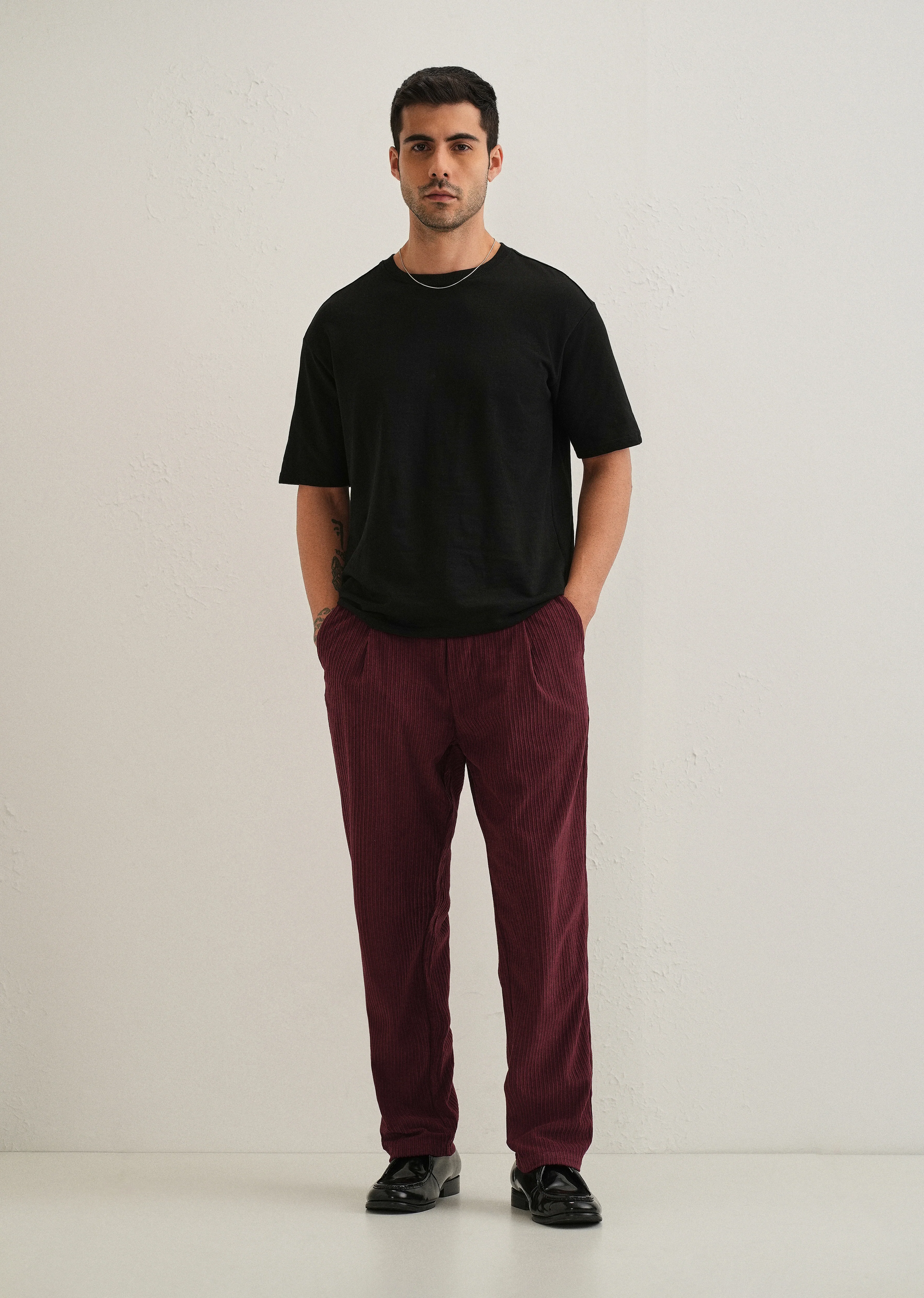 Burgundy Red Drawstring Corduroy Pant - Image 6