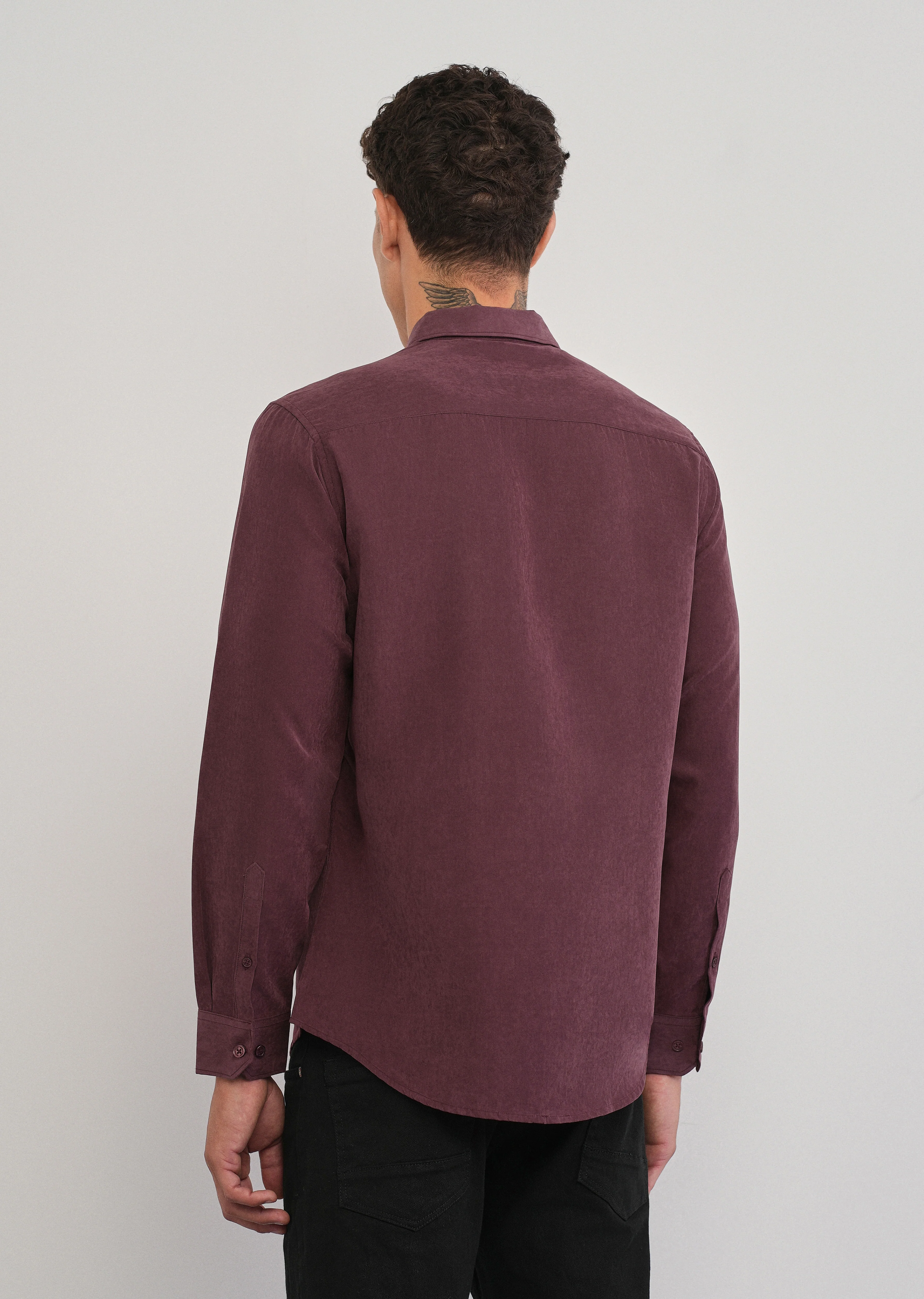 Burgundy Suede Plain Shirt - Image 2