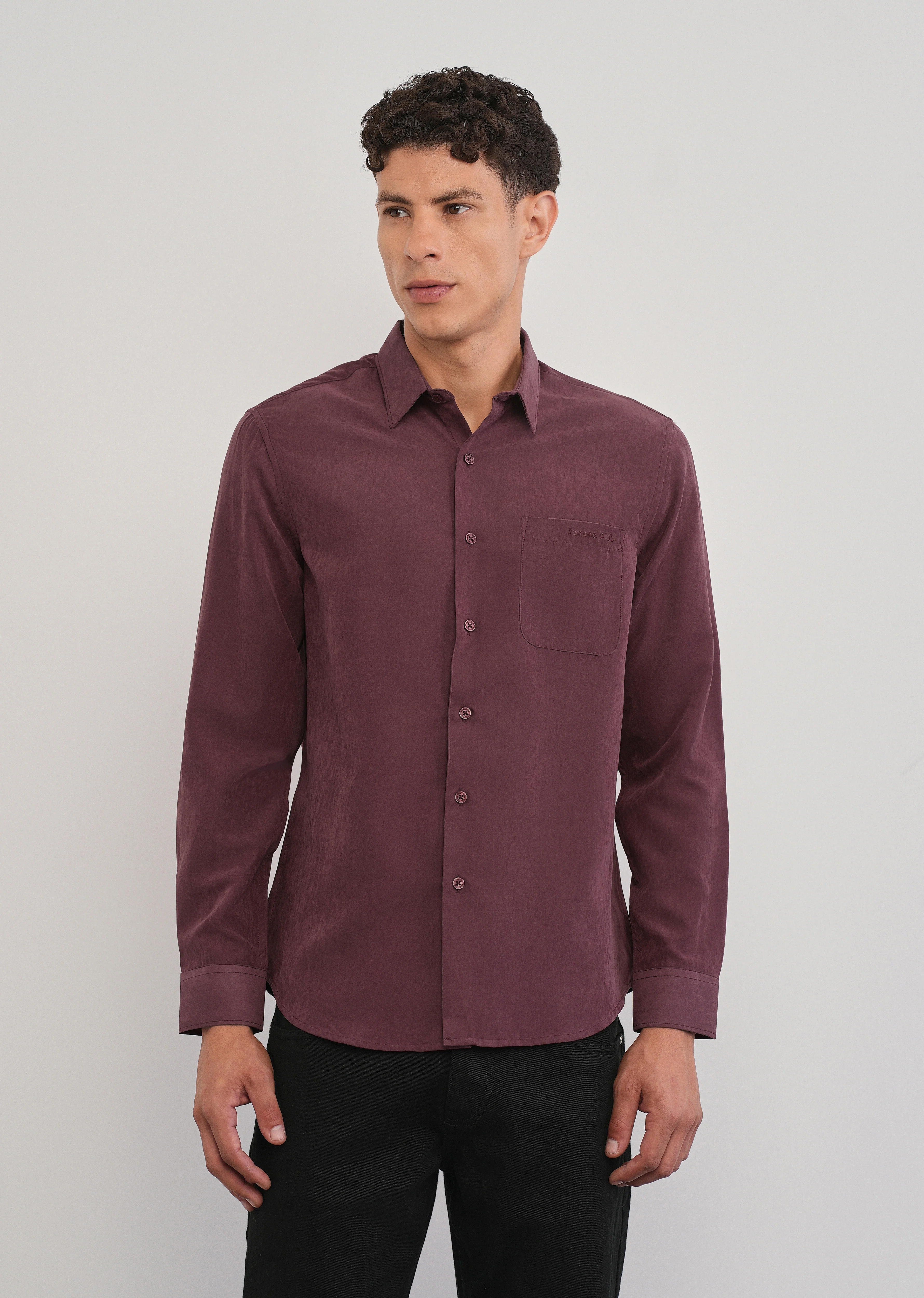 Burgundy Suede Plain Shirt - Image 3