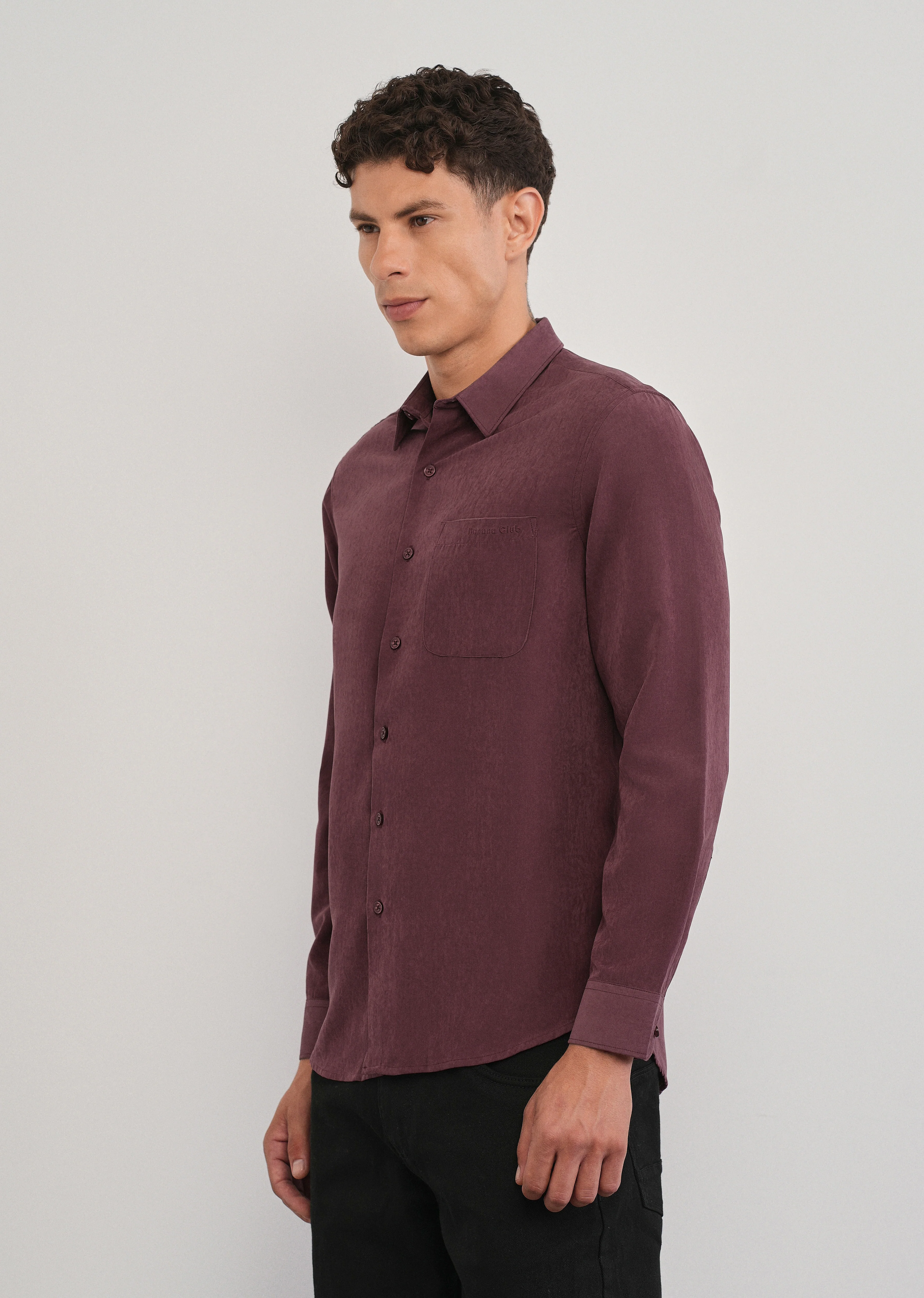 Burgundy Suede Plain Shirt - Image 4