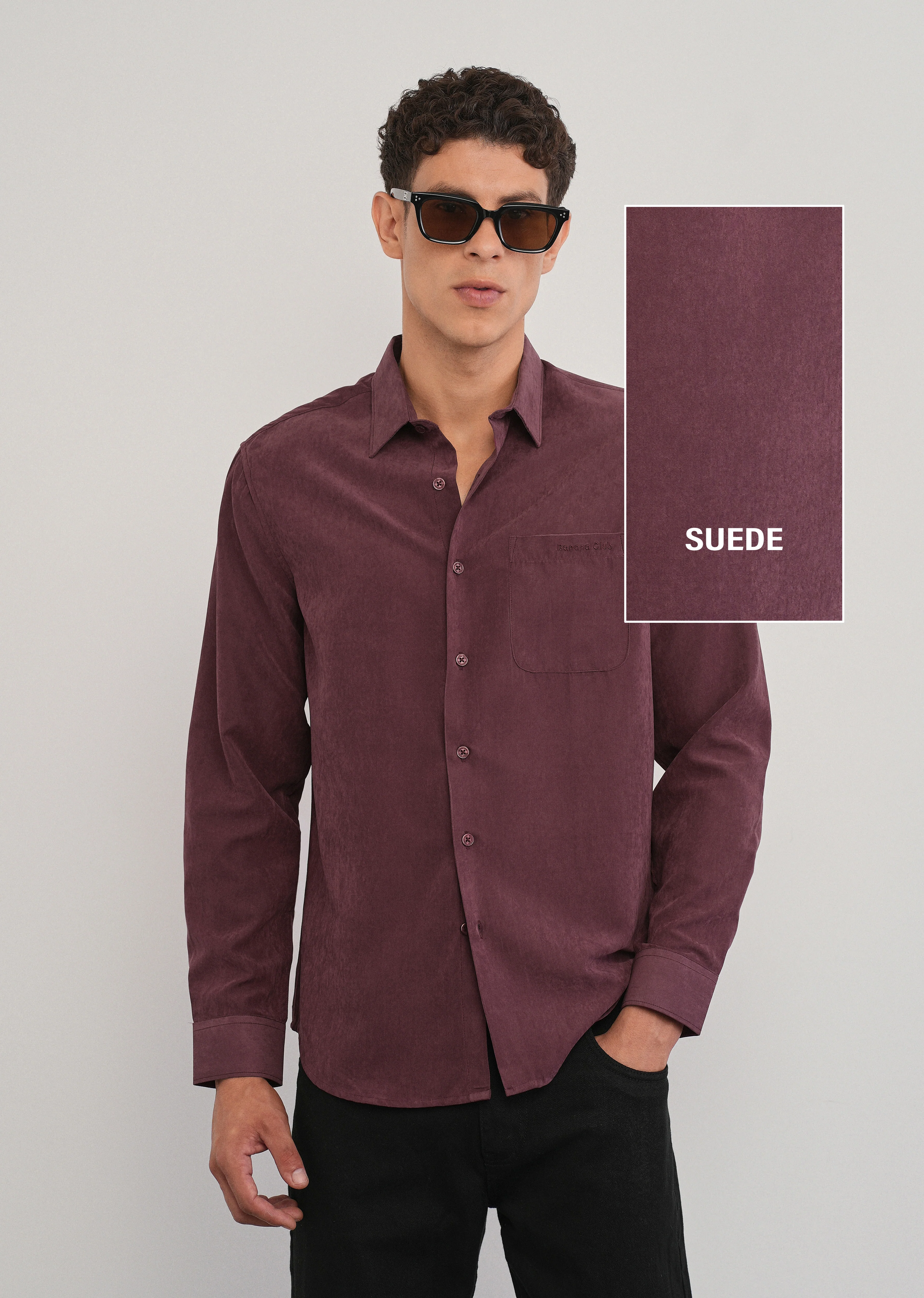 Burgundy Suede Plain Shirt - Image 7