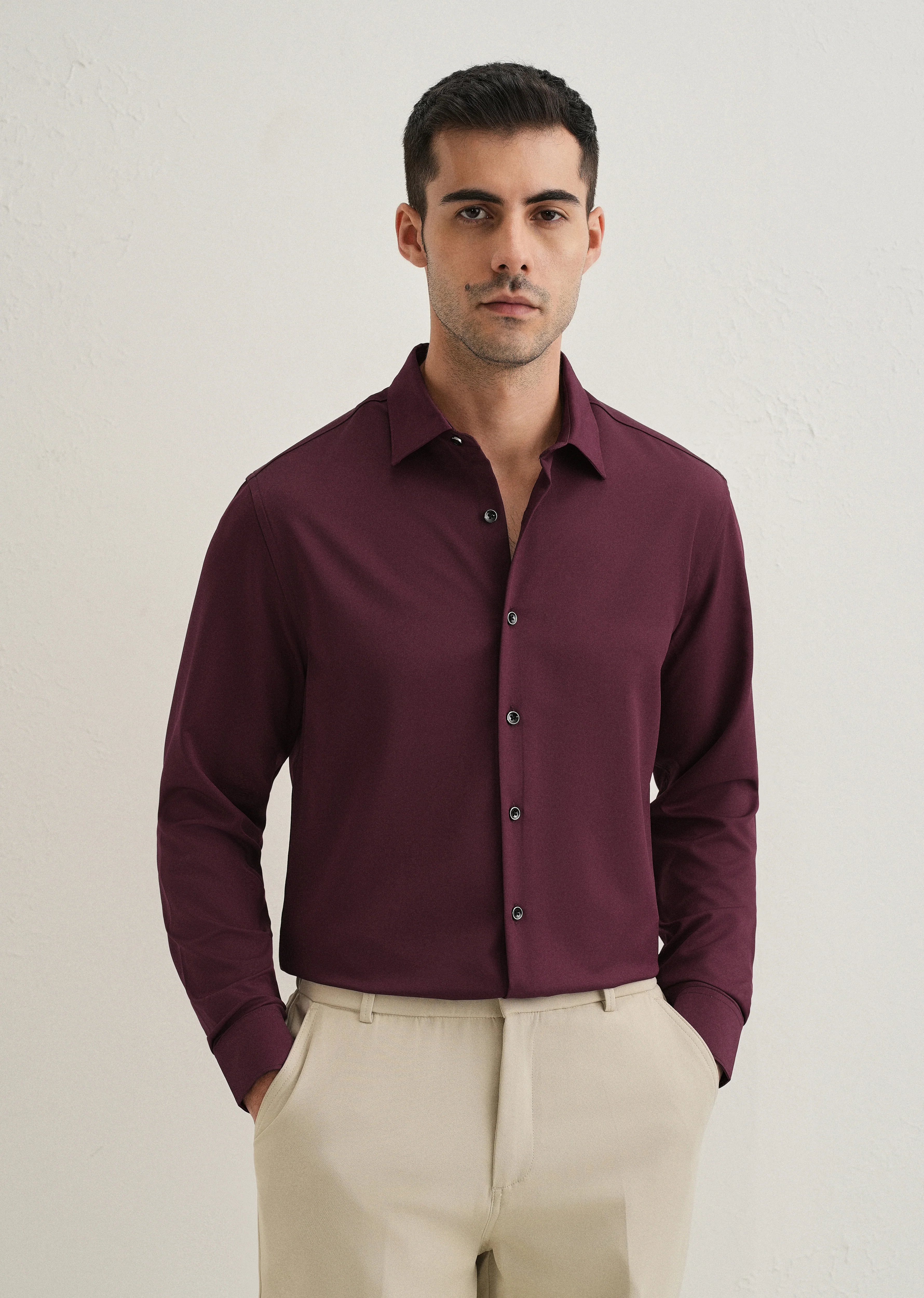 Burgundy Wrinkle Free Plain Shirt - Image 2
