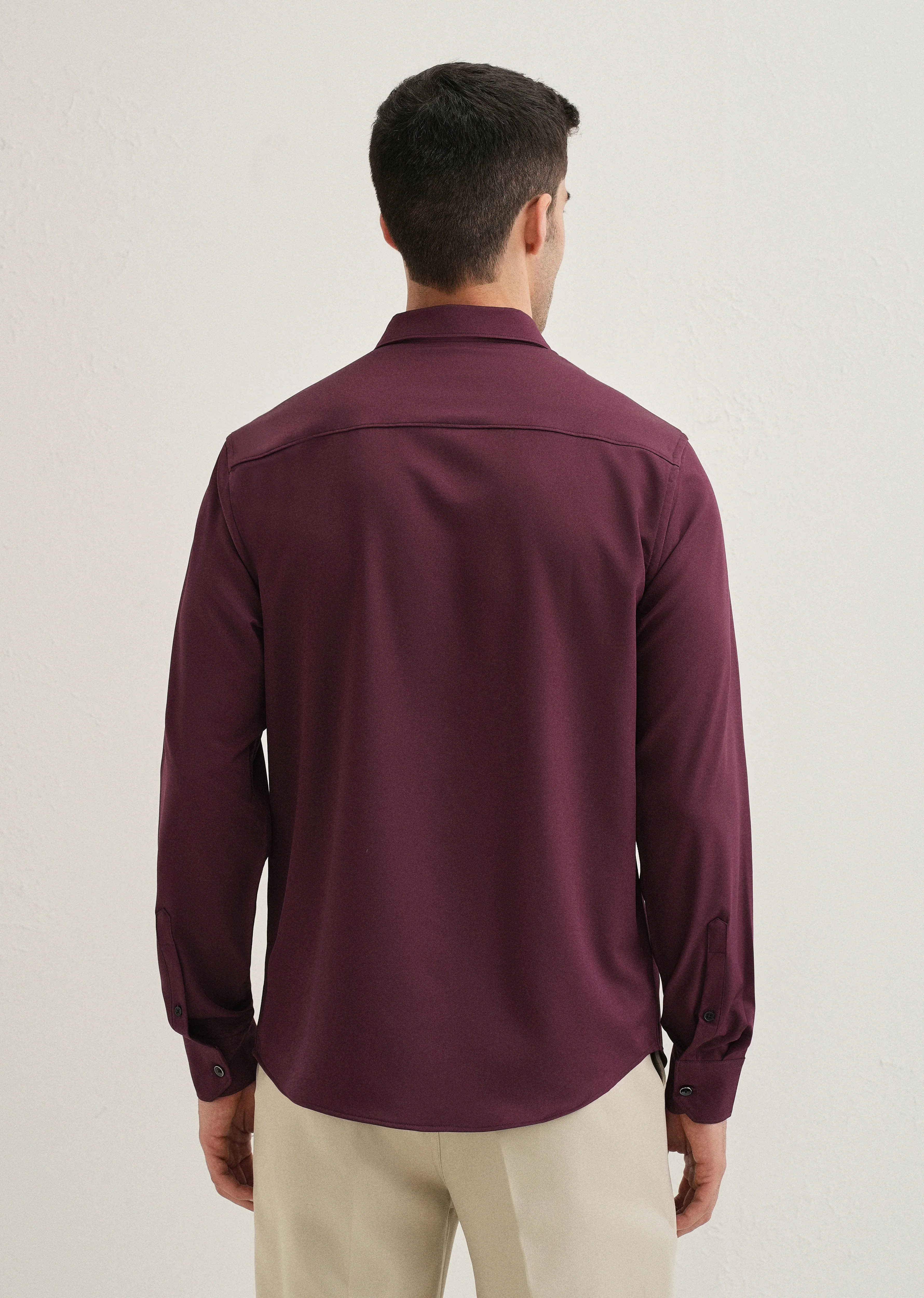 Burgundy Wrinkle Free Plain Shirt - Image 3
