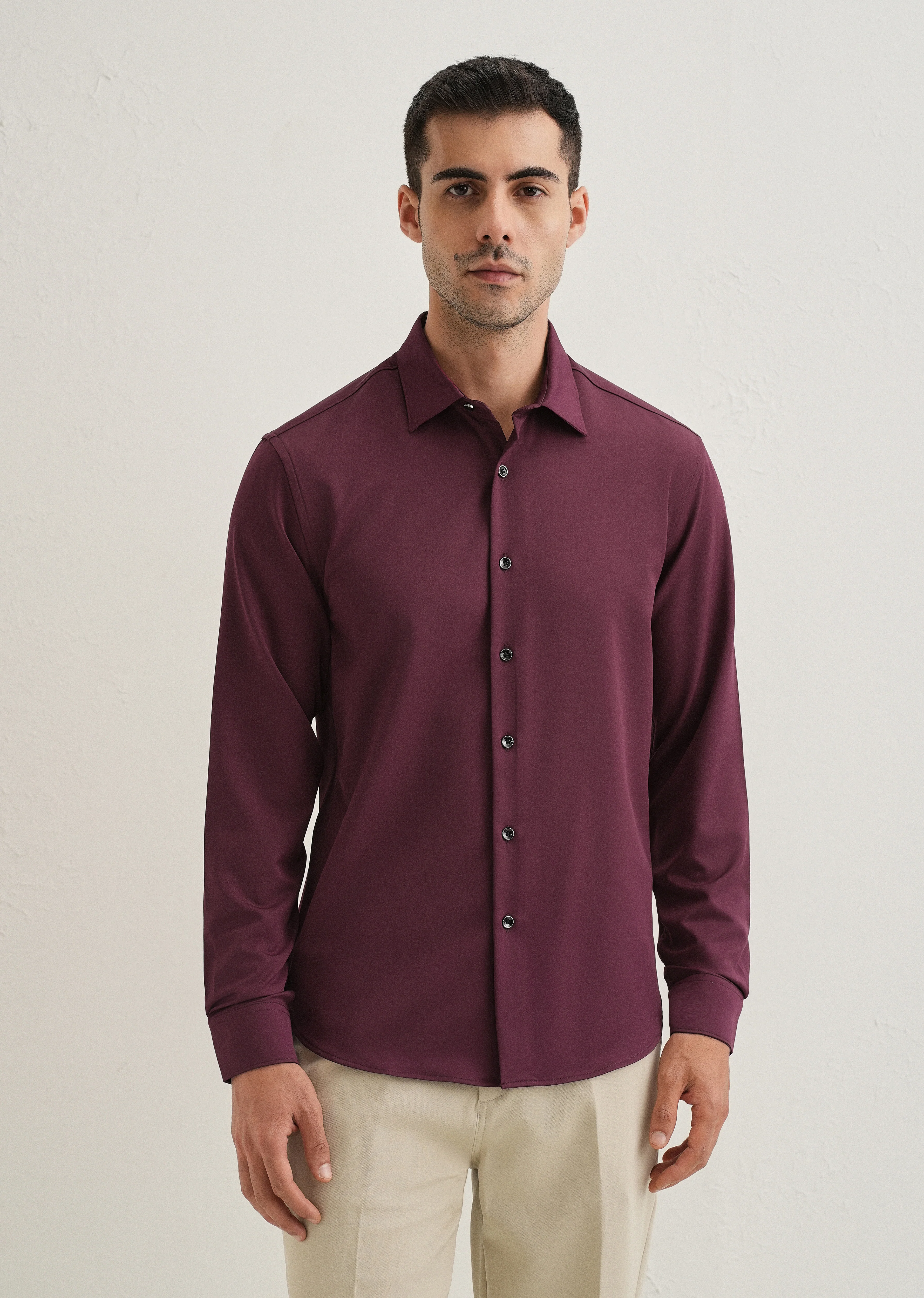 Burgundy Wrinkle Free Plain Shirt - Image 4