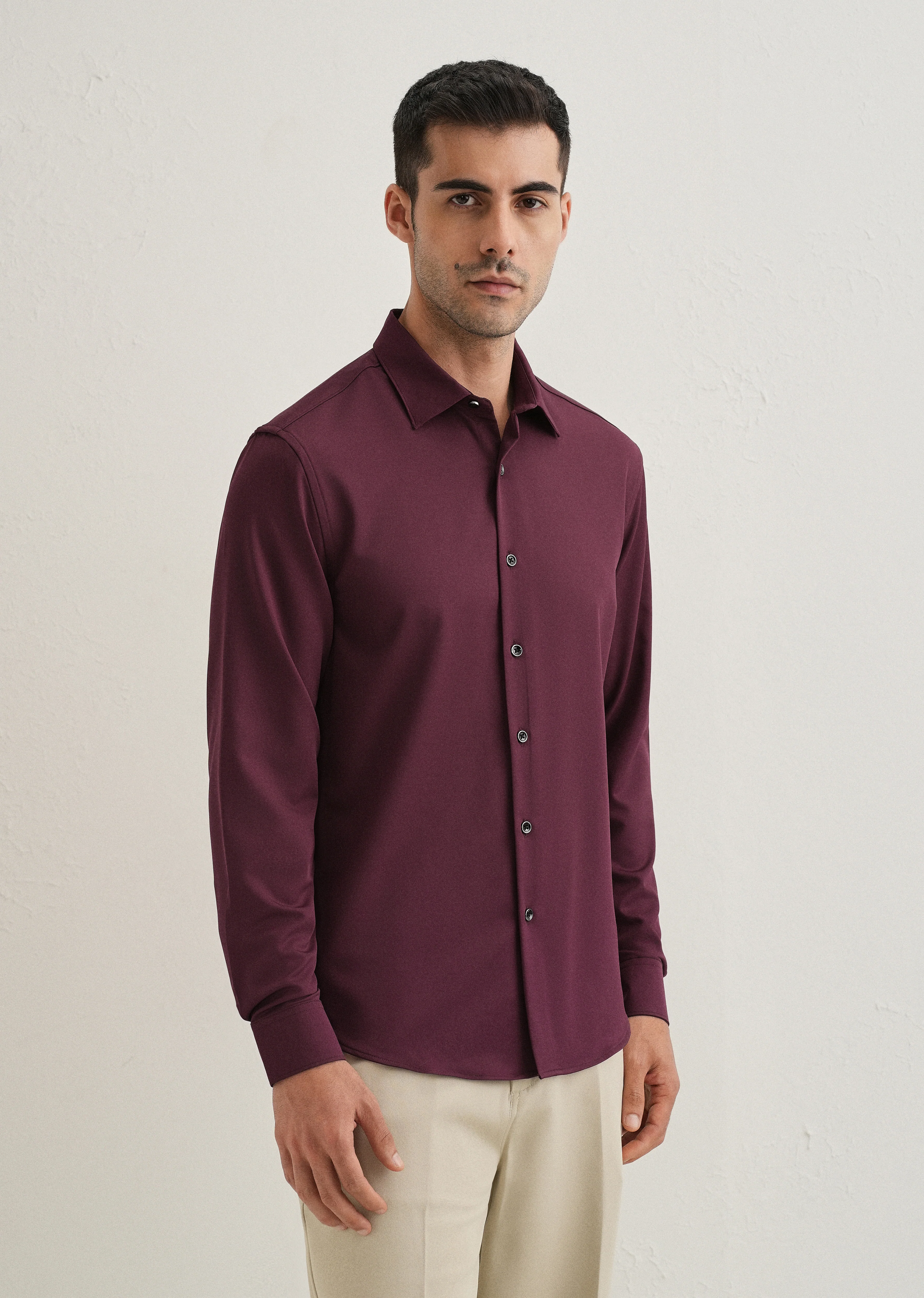 Burgundy Wrinkle Free Plain Shirt - Image 5