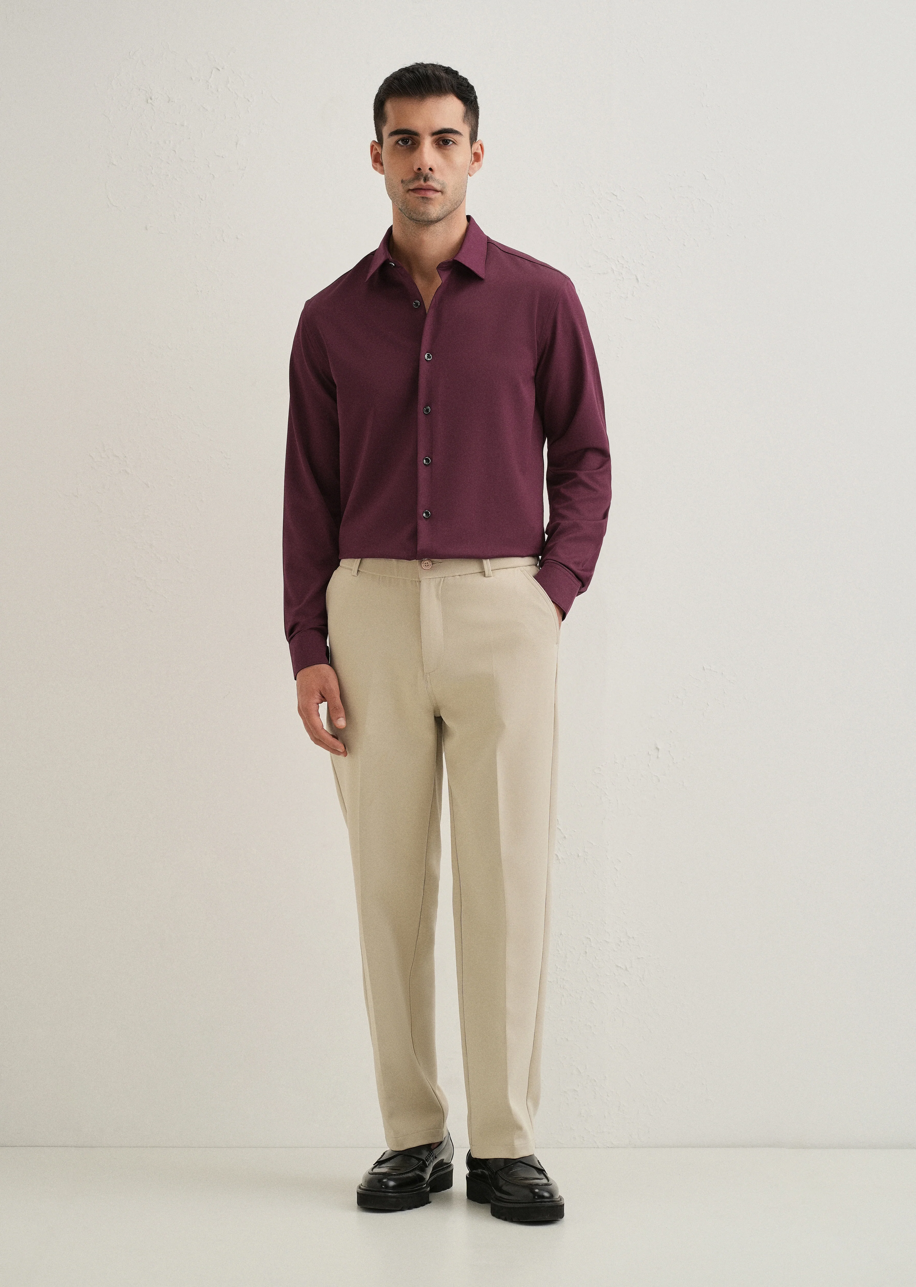 Burgundy Wrinkle Free Plain Shirt - Image 7