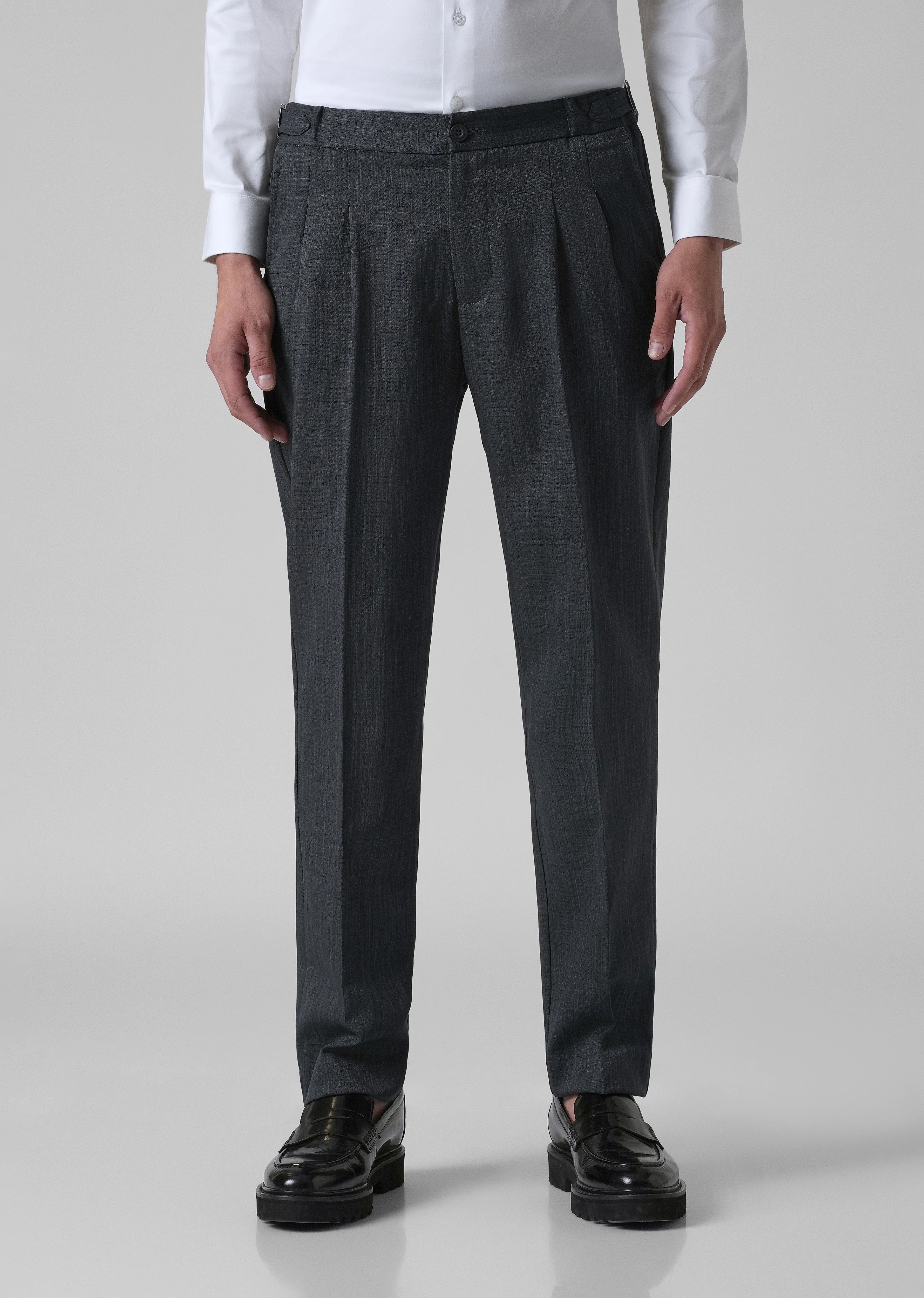 Burnt Grey Pleated Gurkha Pant - Image 3
