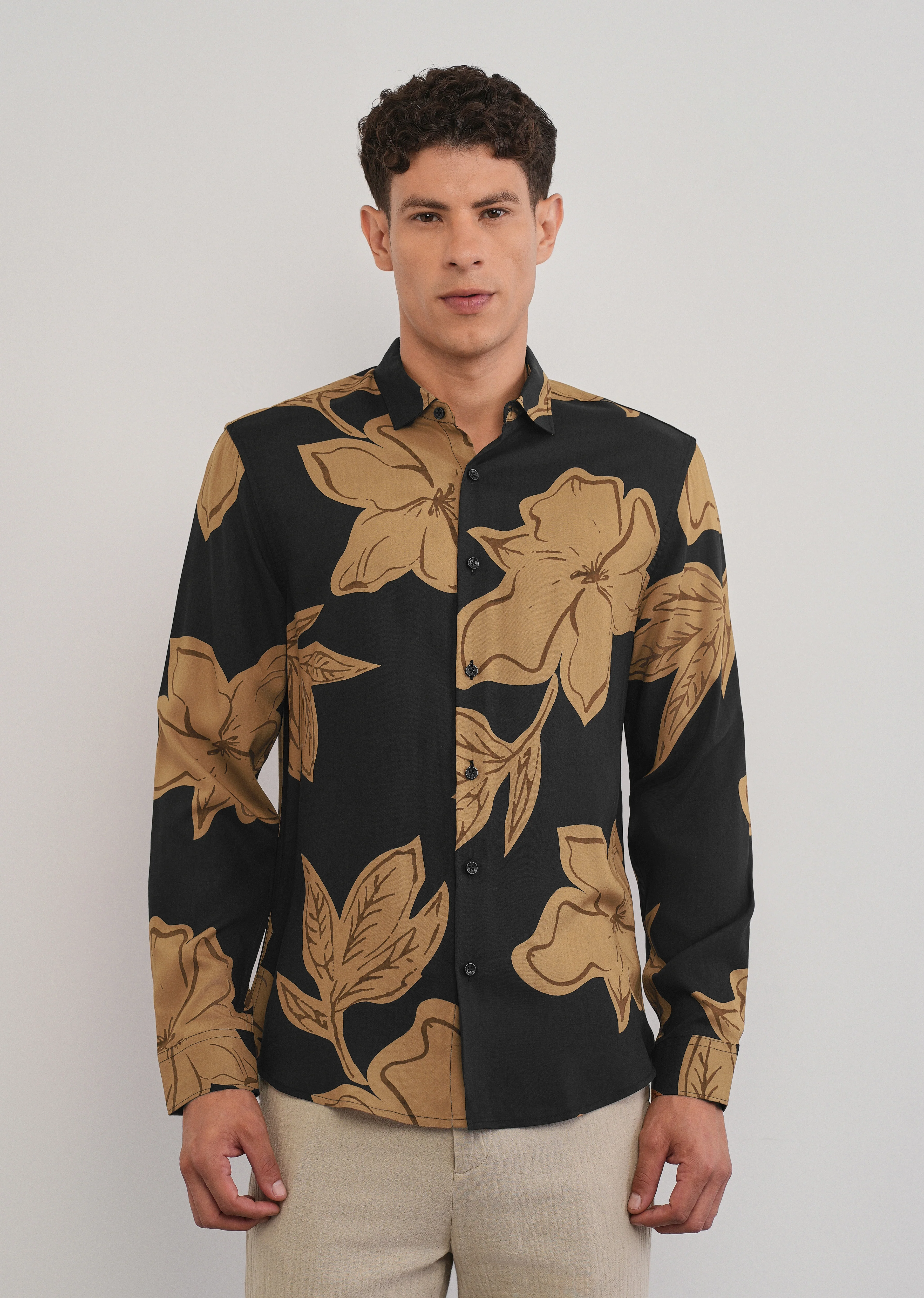 Burnt Ochre Bold Floral Print Shirt - Image 3