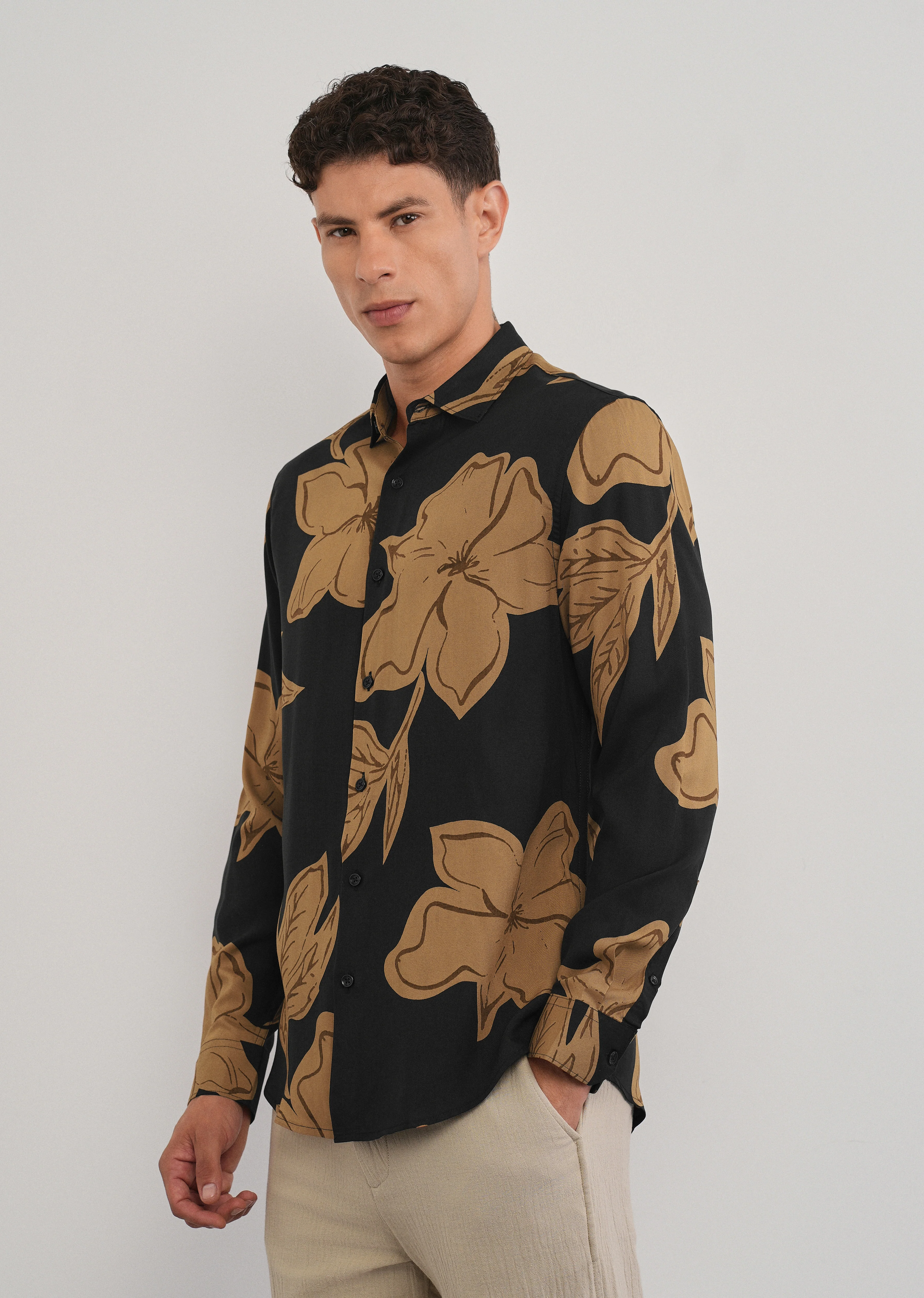 Burnt Ochre Bold Floral Print Shirt - Image 4