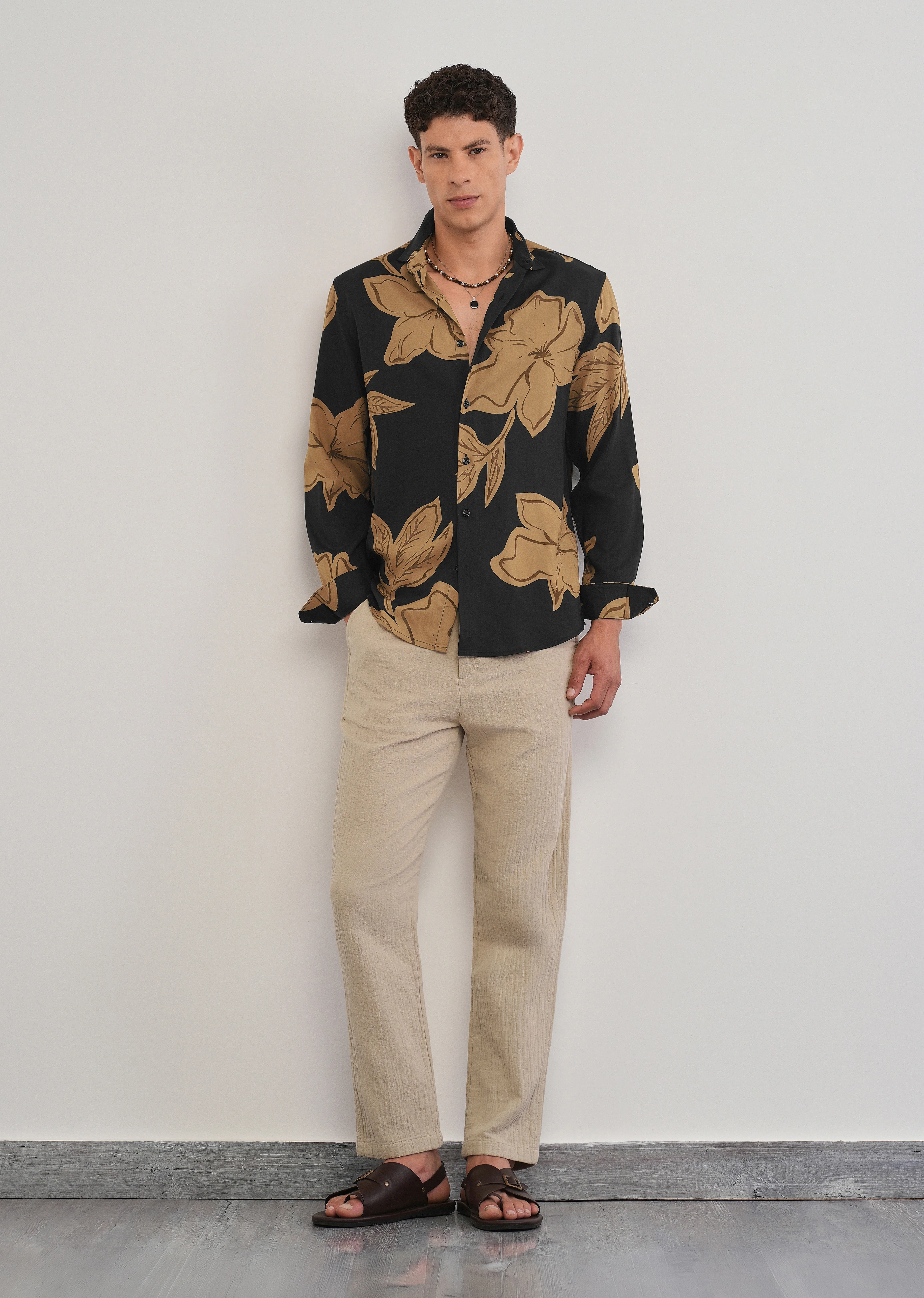 Burnt Ochre Bold Floral Print Shirt - Image 6