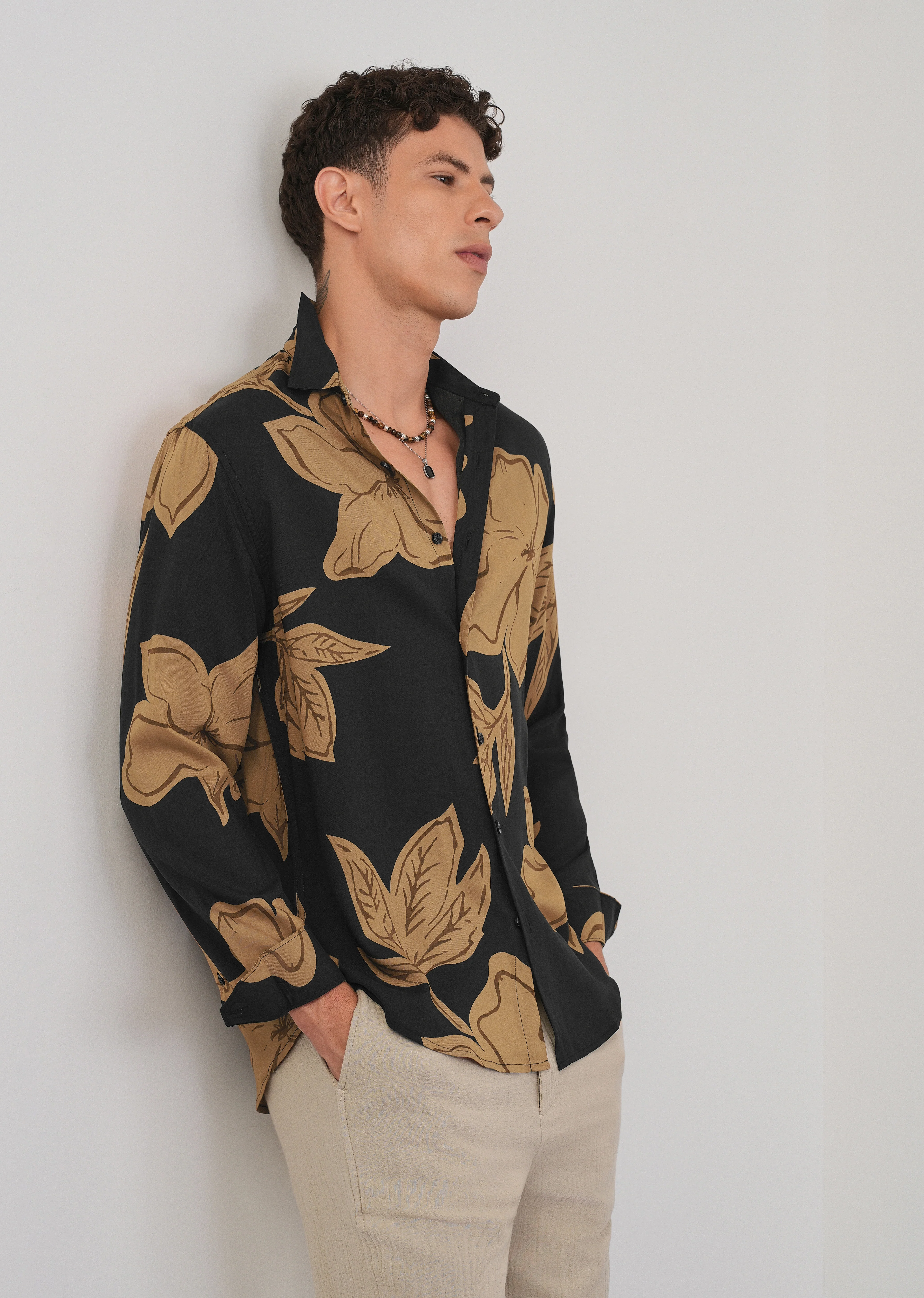 Burnt Ochre Bold Floral Print Shirt - Image 7