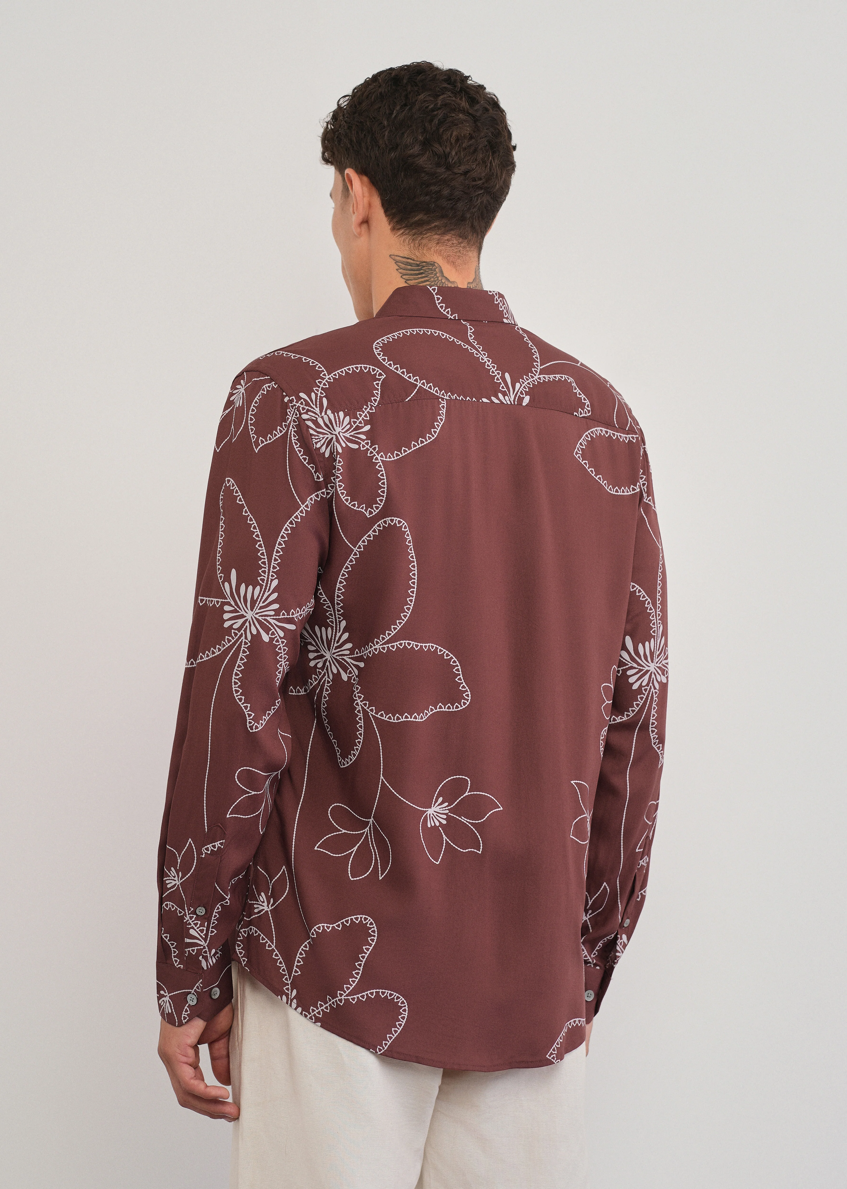 Burnt Umber Artistic Floral Printed Shirt - Image 2